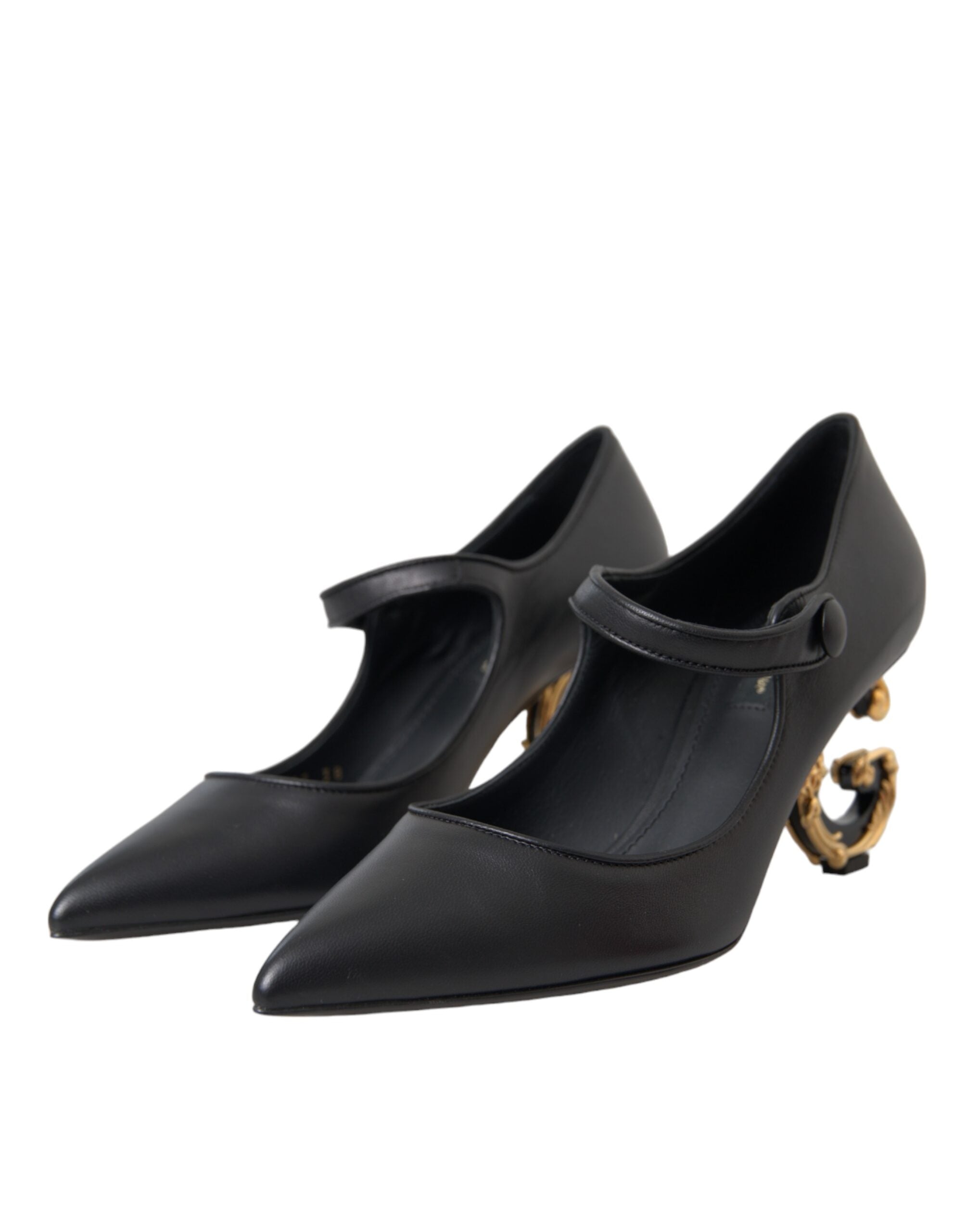 Dolce & Gabbana Black Leather Logo Heels Mary Janes Pumps Shoes-3