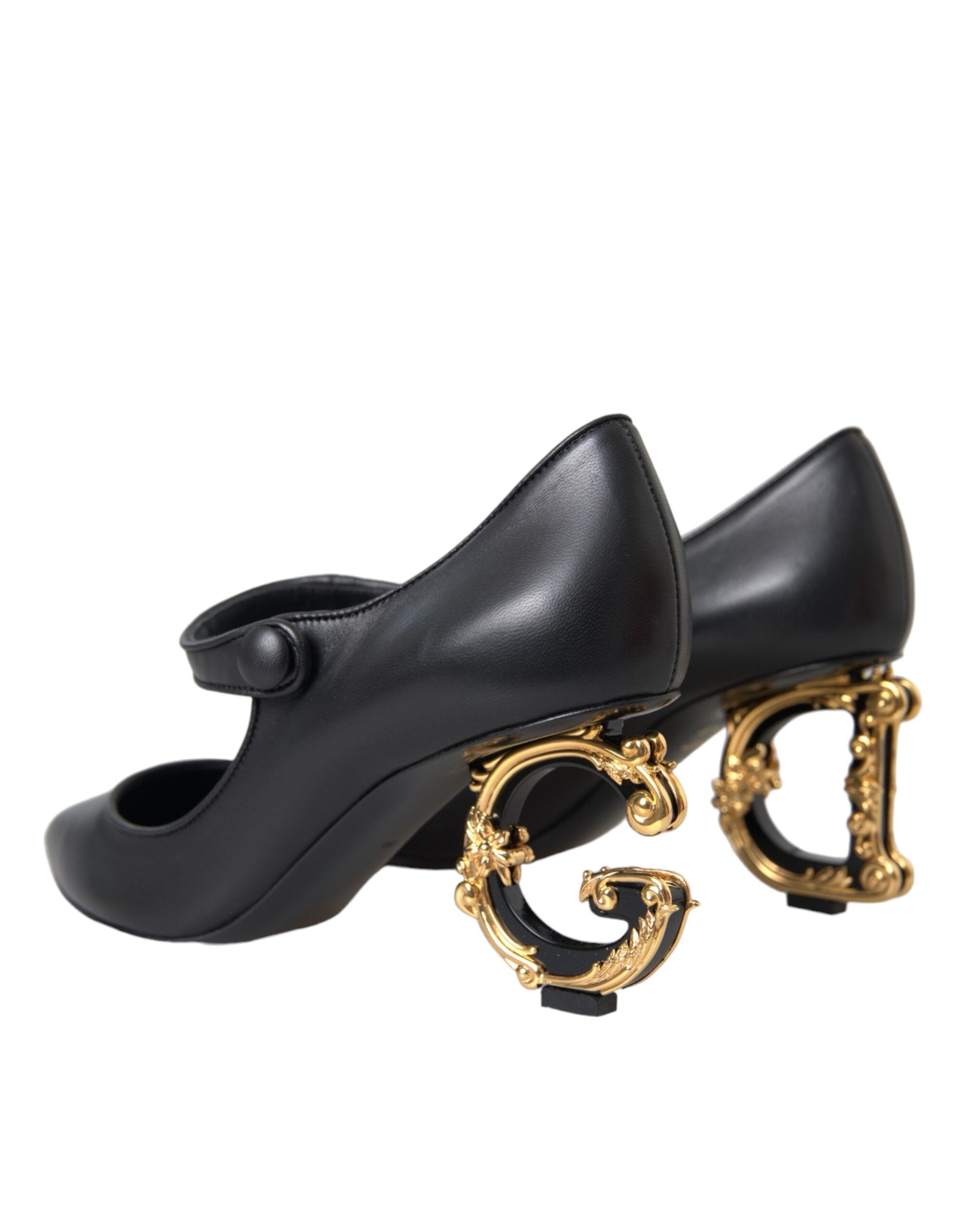 Dolce & Gabbana Black Leather Logo Heels Mary Janes Pumps Shoes-4