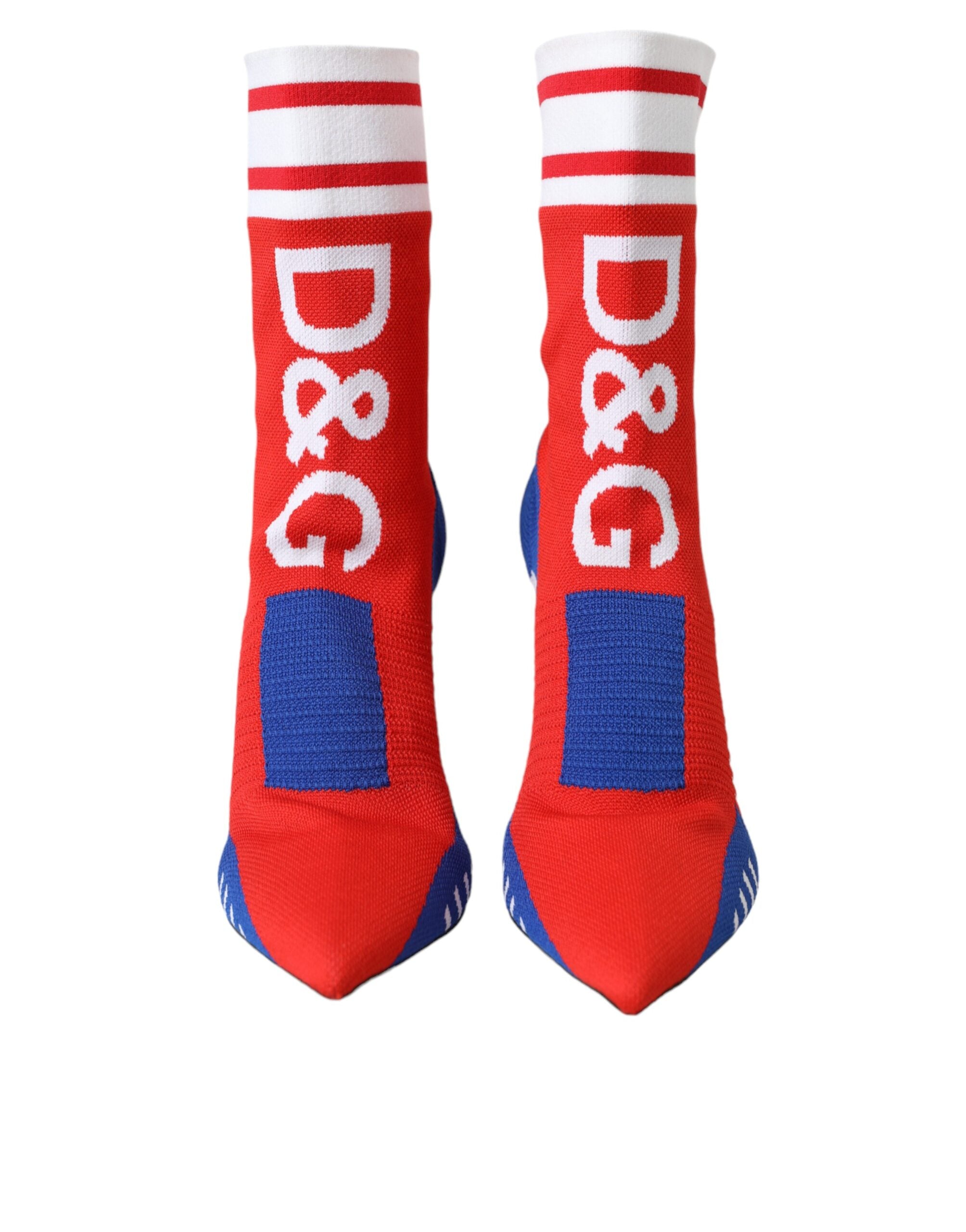 Dolce & Gabbana Rot Blau Stretch Socke Stil Ankle Stiefel Logo Schuhe-2