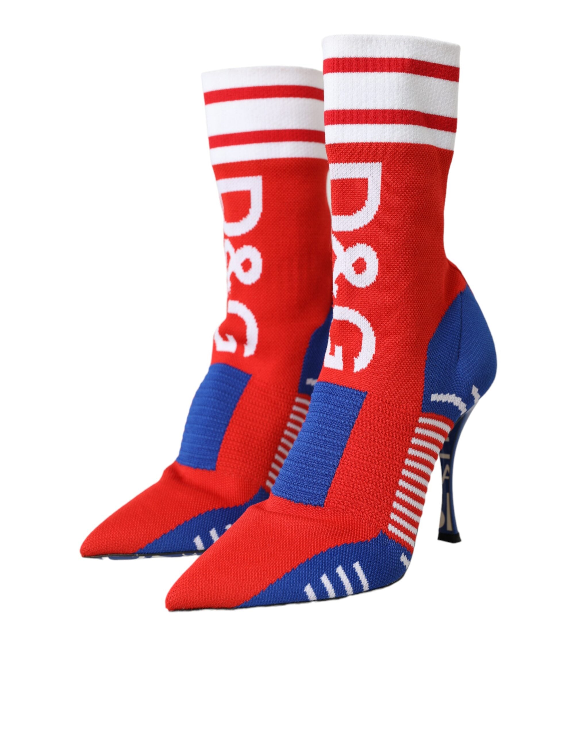 Dolce & Gabbana Rot Blau Stretch Socke Stil Ankle Stiefel Logo Schuhe-3