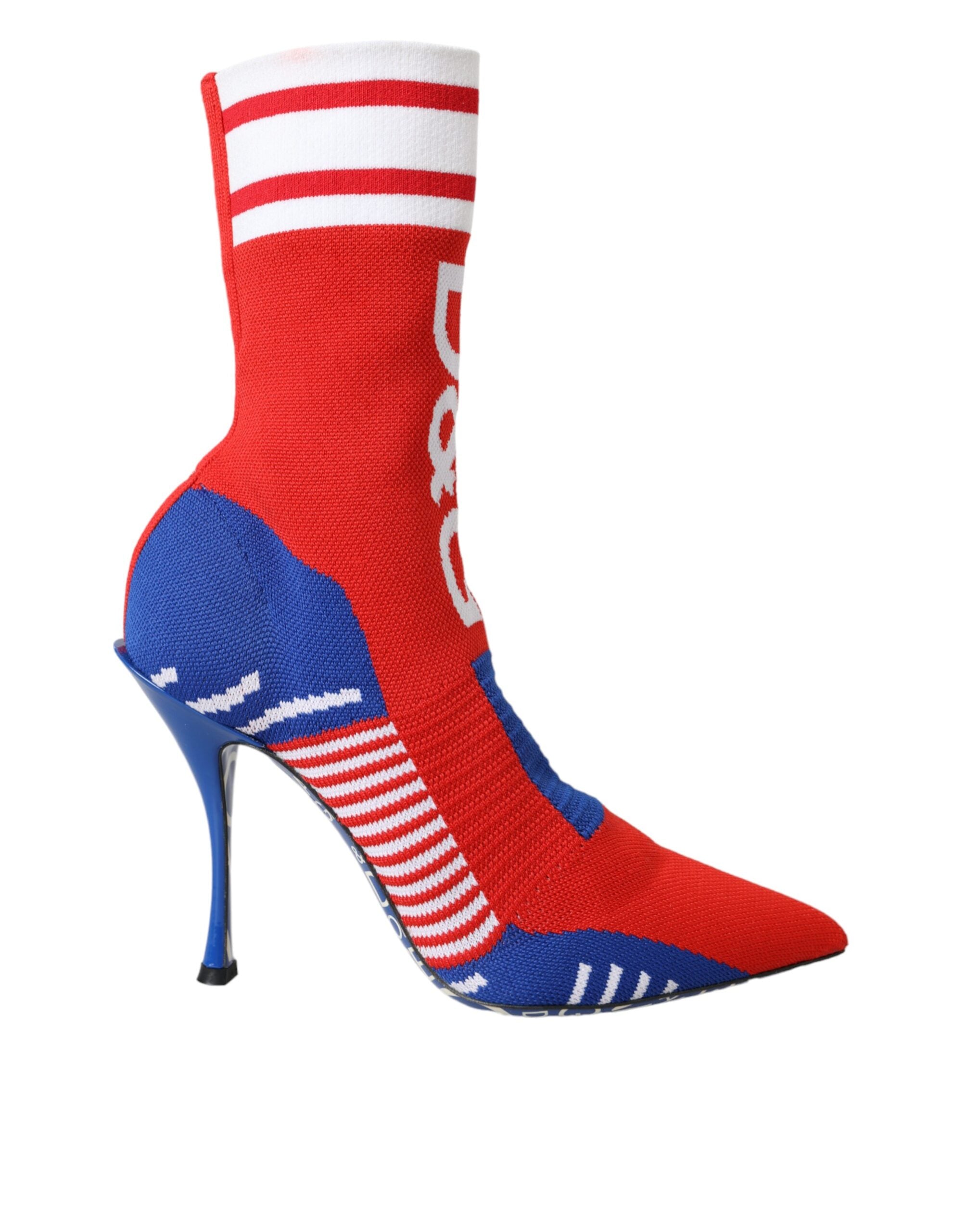Dolce & Gabbana Rot Blau Stretch Socke Stil Ankle Stiefel Logo Schuhe-1
