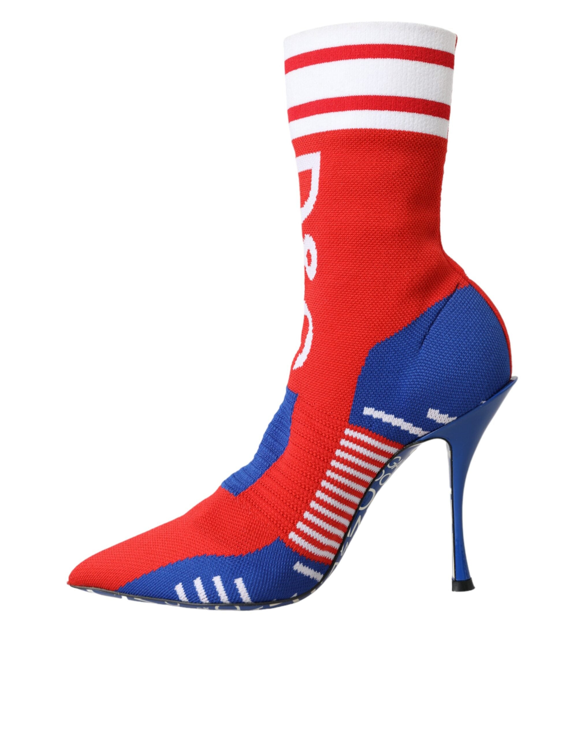 Dolce & Gabbana Rot Blau Stretch Socke Stil Ankle Stiefel Logo Schuhe-6
