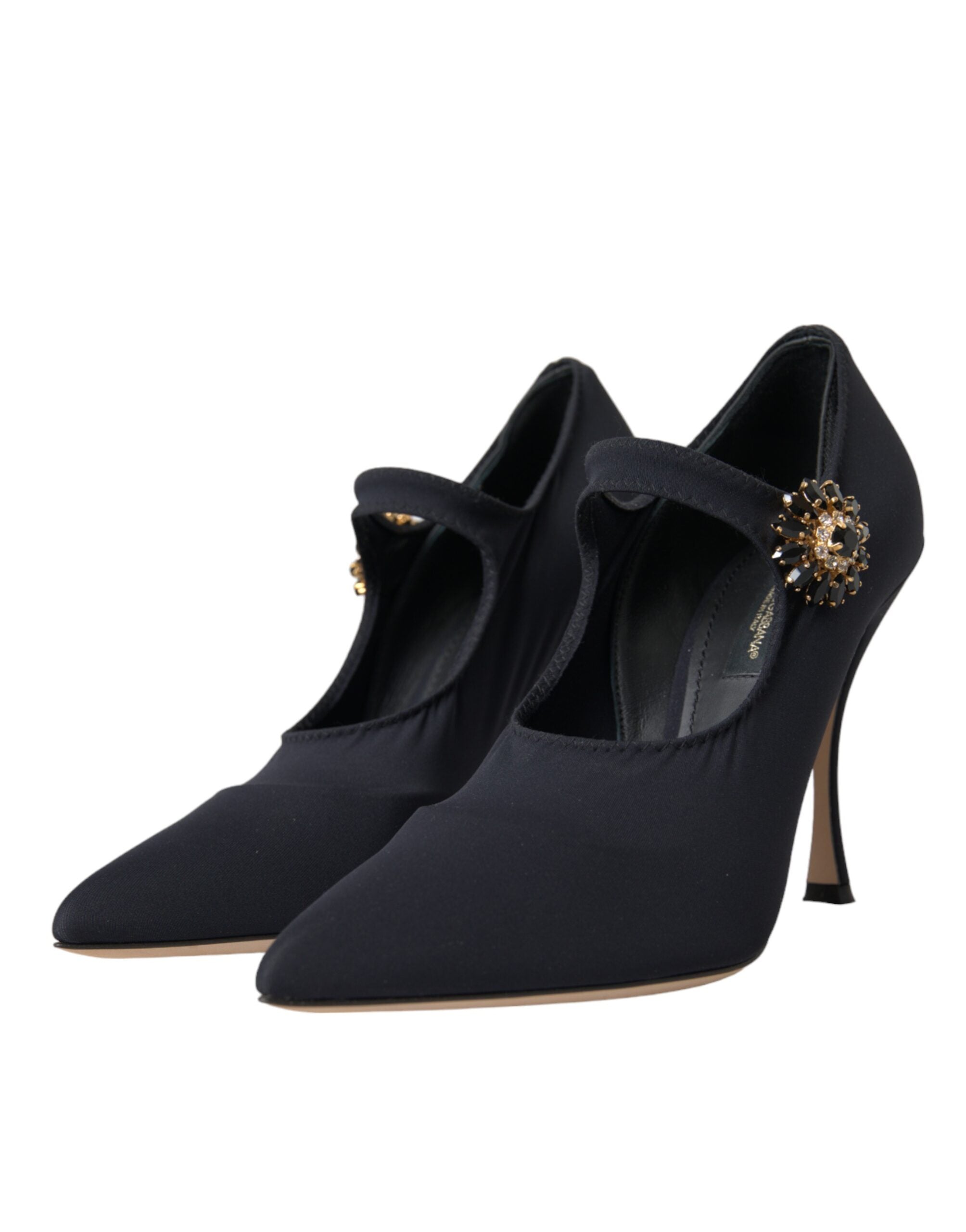 Dolce & Gabbana Schwarz Mary Jane Jersey Kristall Pumps Schuhe-3