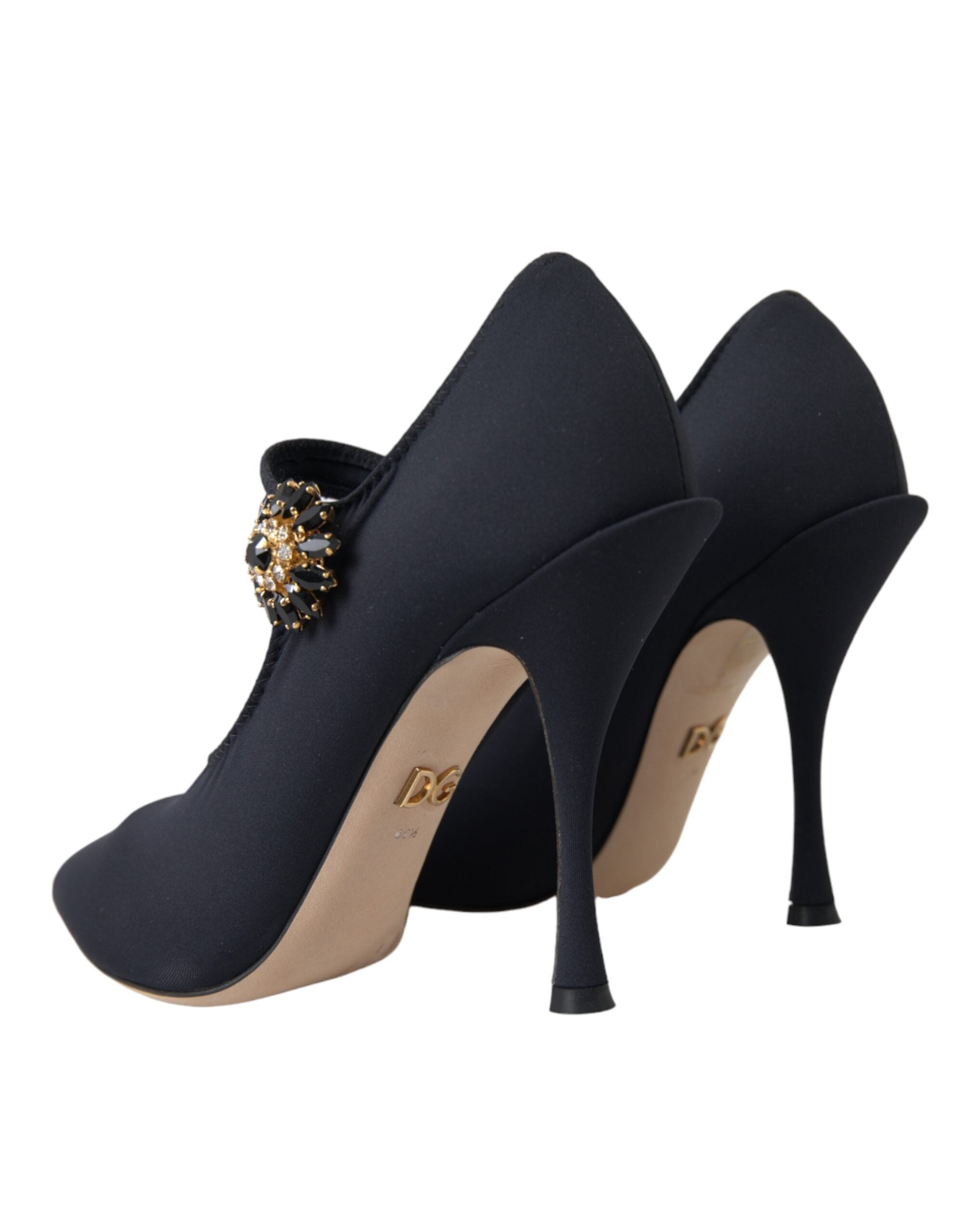 Dolce & Gabbana Schwarz Mary Jane Jersey Kristall Pumps Schuhe-4