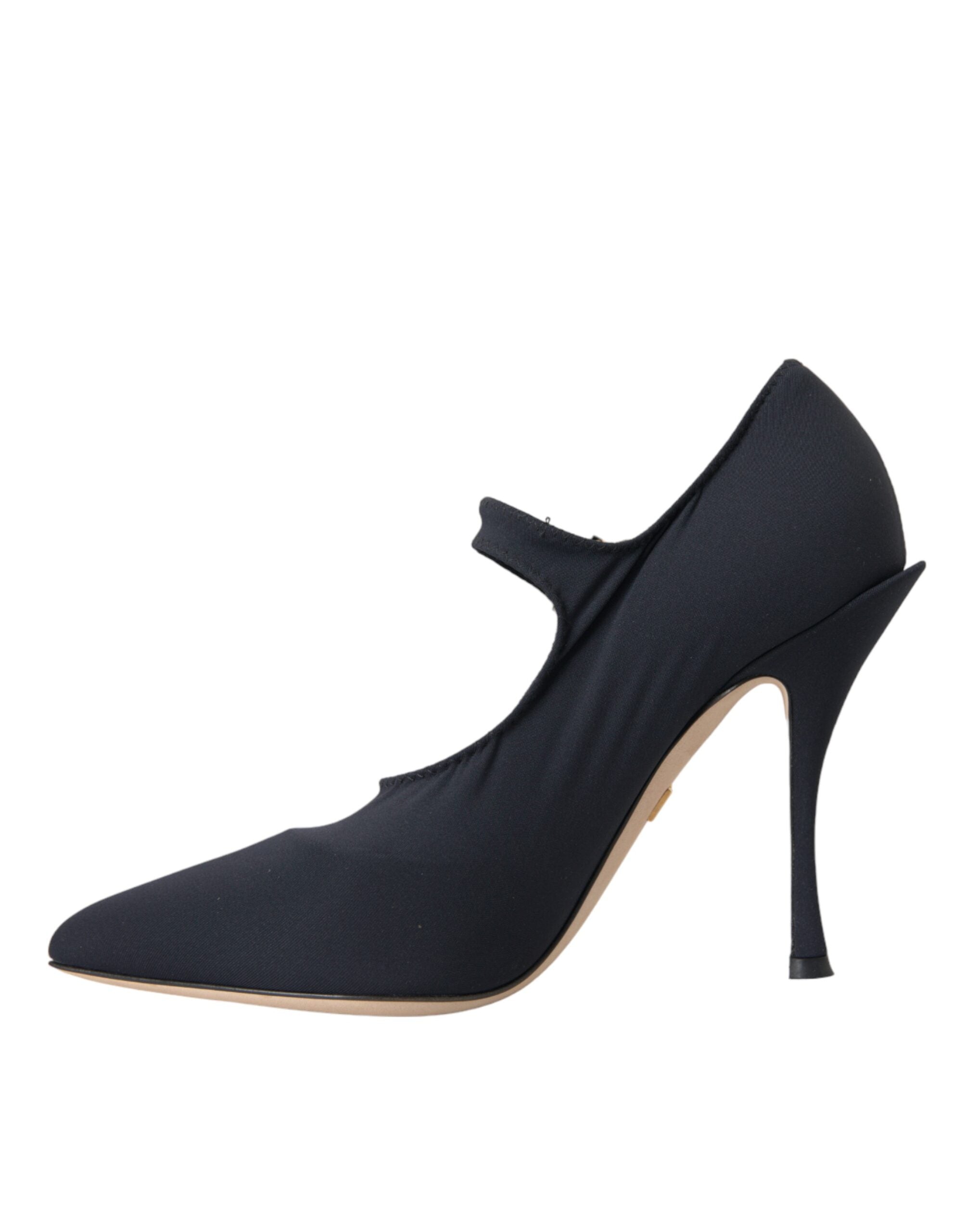 Dolce & Gabbana Schwarz Mary Jane Jersey Kristall Pumps Schuhe-5