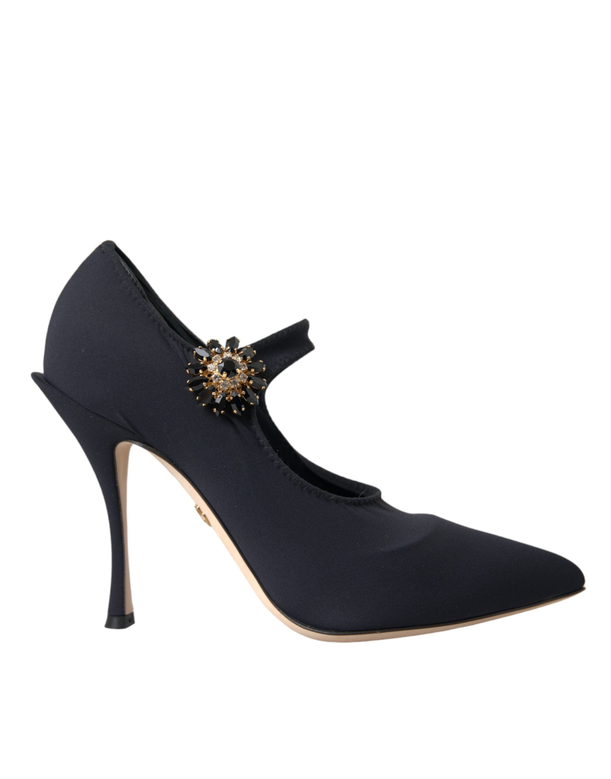 Dolce & Gabbana Schwarz Mary Jane Jersey Kristall Pumps Schuhe-1