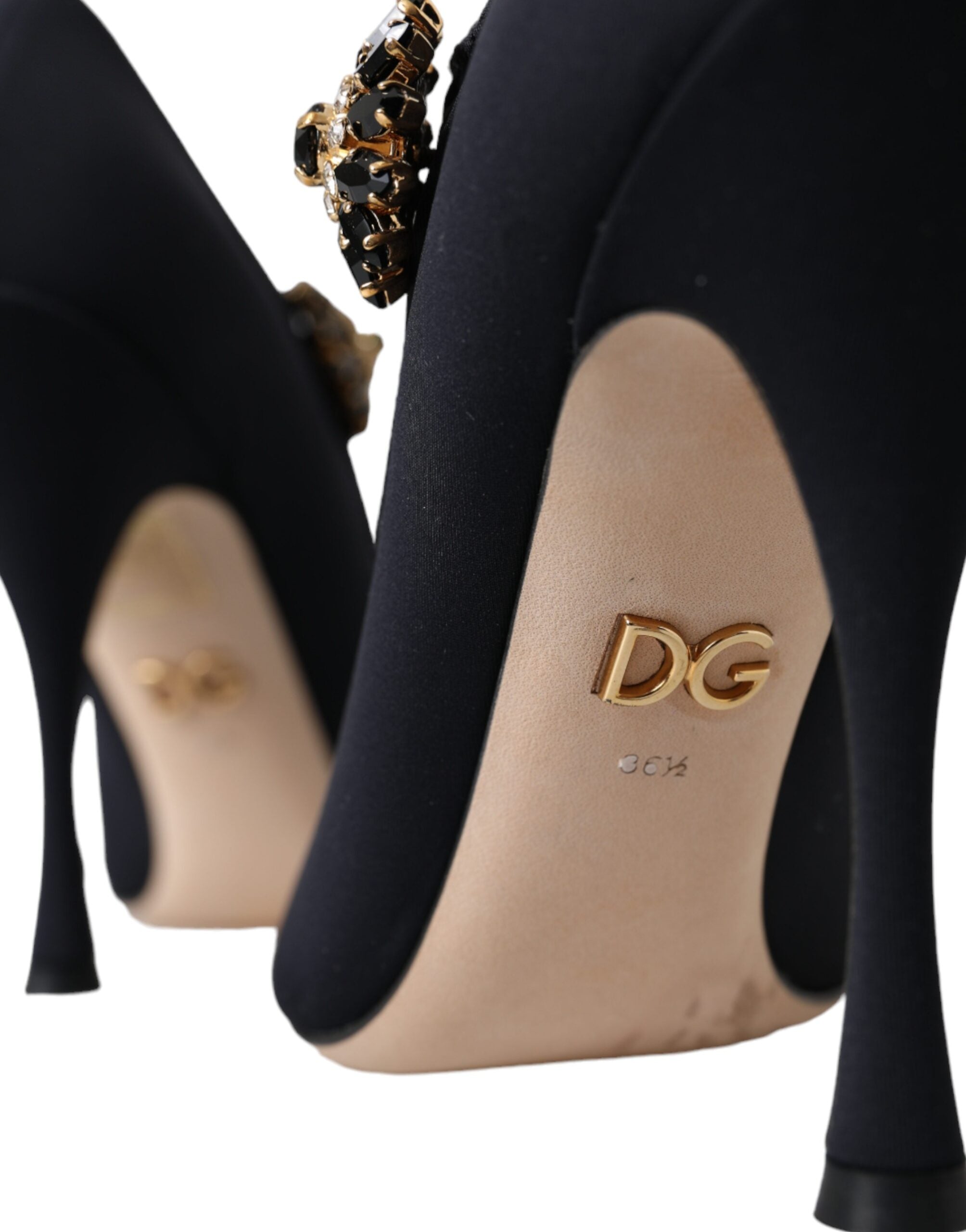 Dolce & Gabbana Schwarz Mary Jane Jersey Kristall Pumps Schuhe-8
