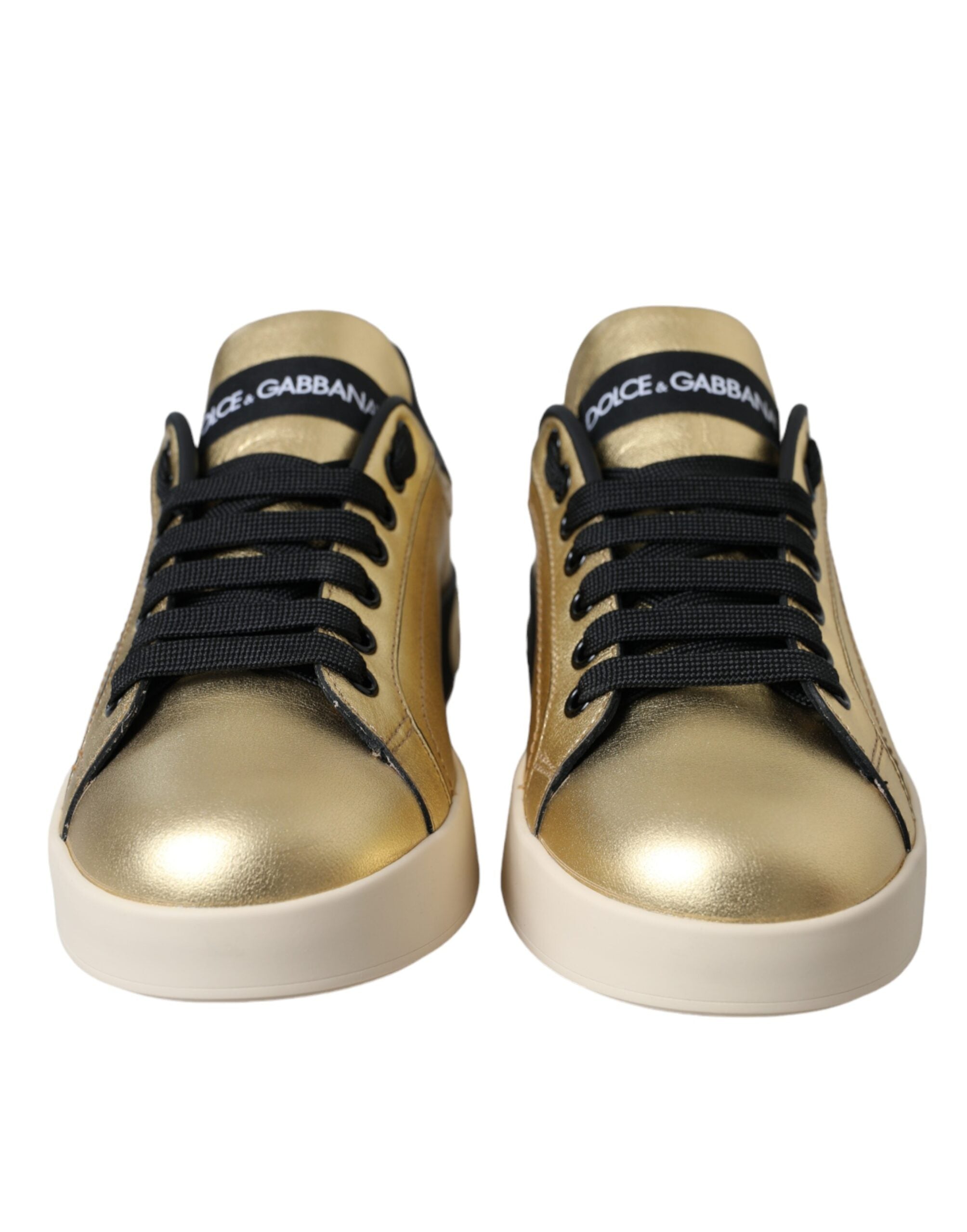 Zapatillas Dolce & Gabbana de piel de becerro Portofino doradas para mujer-2
