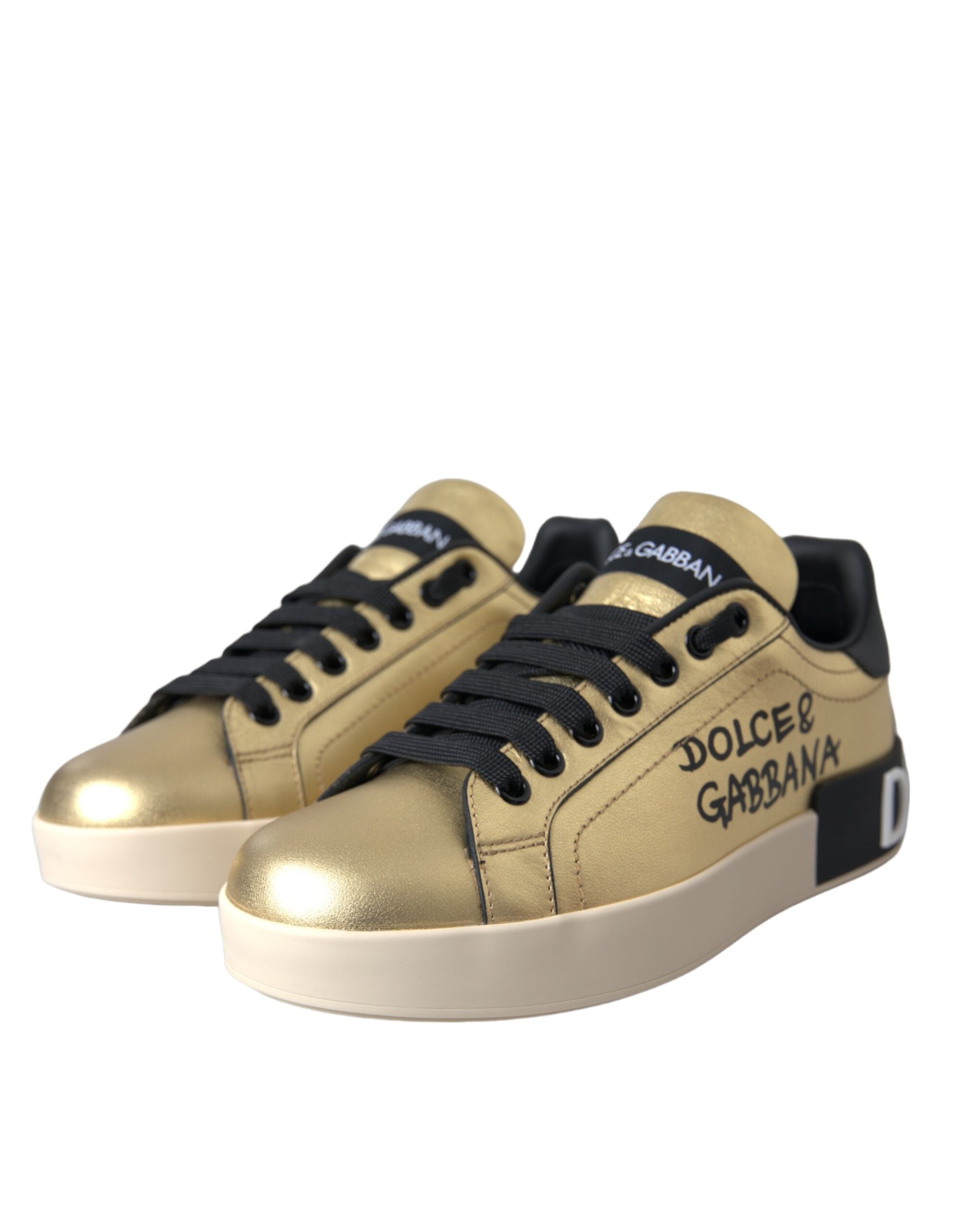 Zapatillas Dolce & Gabbana de piel de becerro Portofino doradas para mujer-3