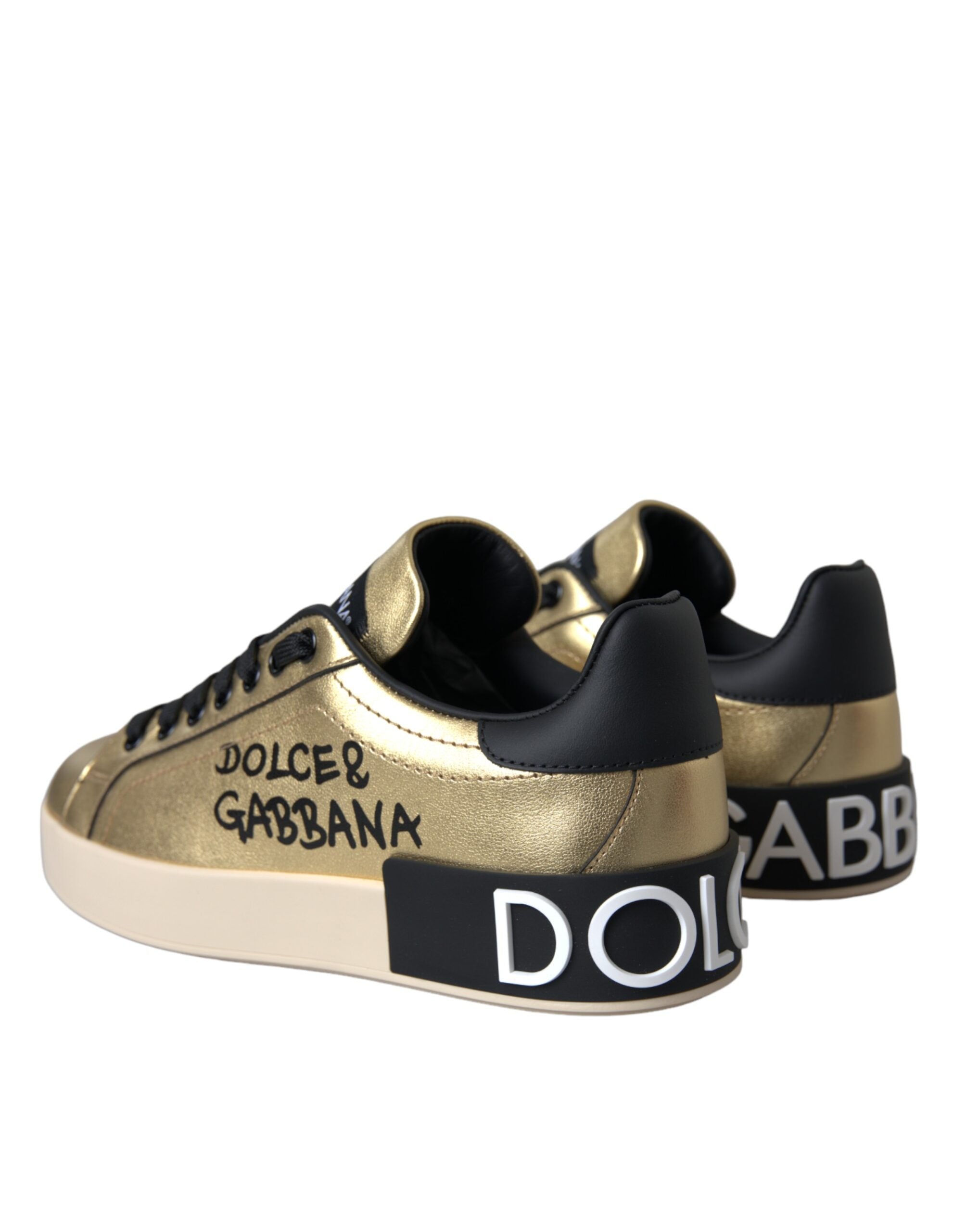 Zapatillas Dolce & Gabbana de piel de becerro Portofino doradas para mujer-4