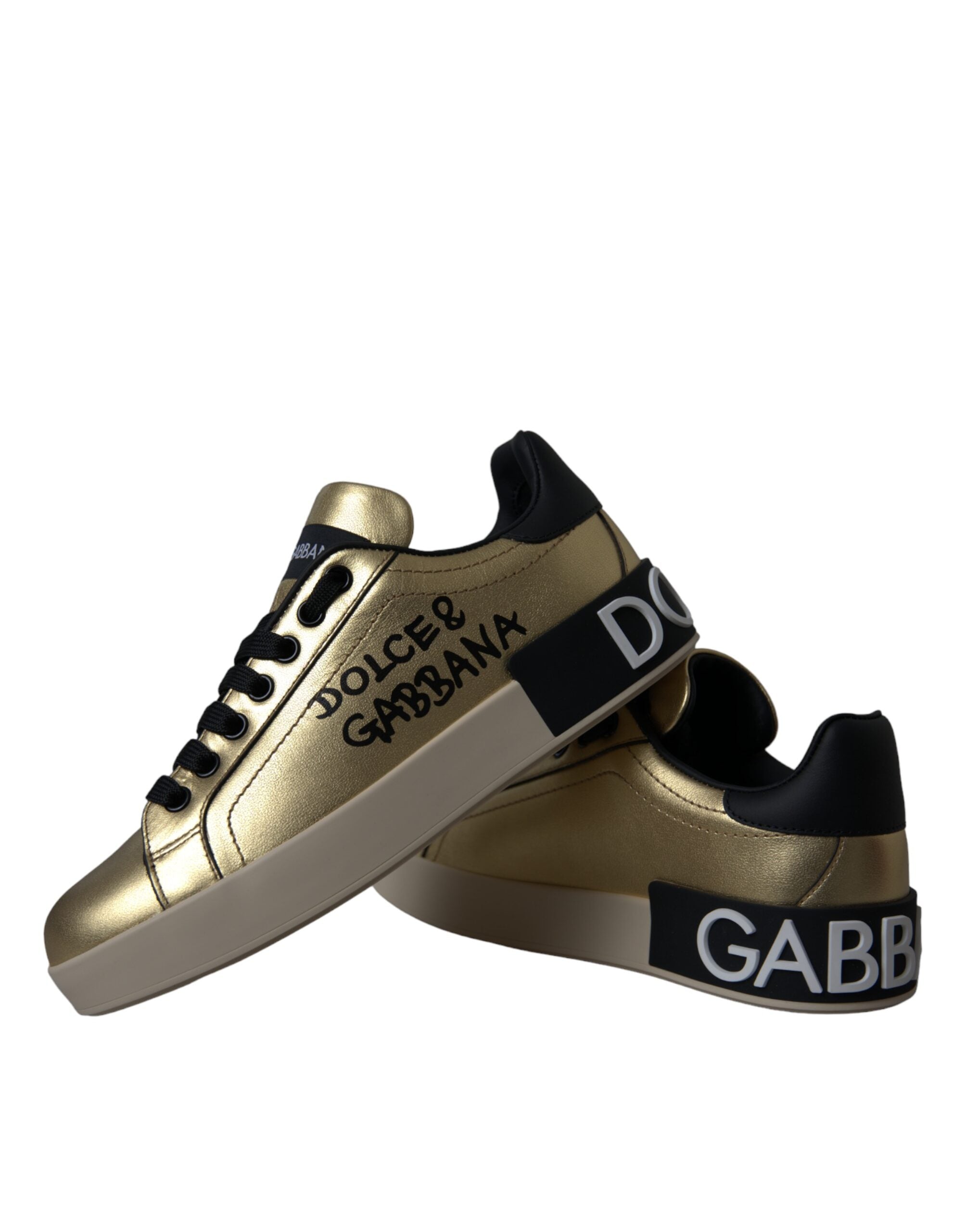 Zapatillas Dolce & Gabbana de piel de becerro Portofino doradas para mujer-6