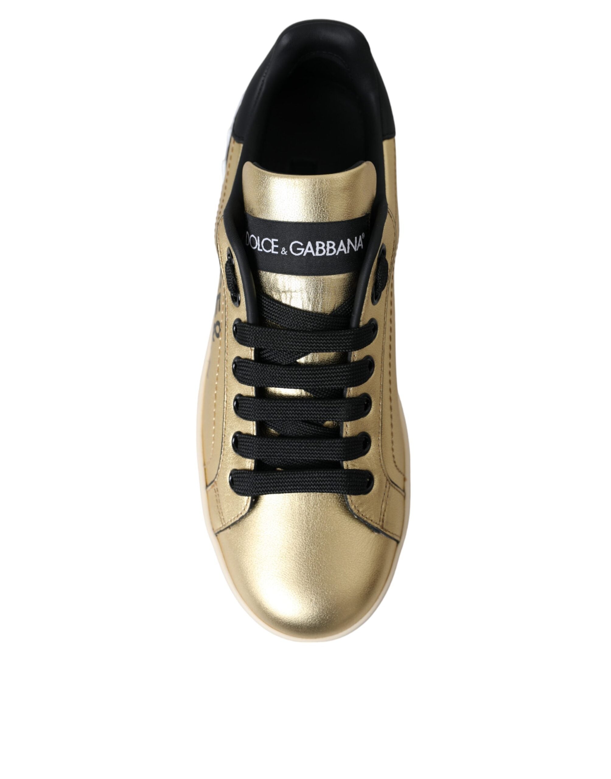 Zapatillas Dolce & Gabbana de piel de becerro Portofino doradas para mujer-8