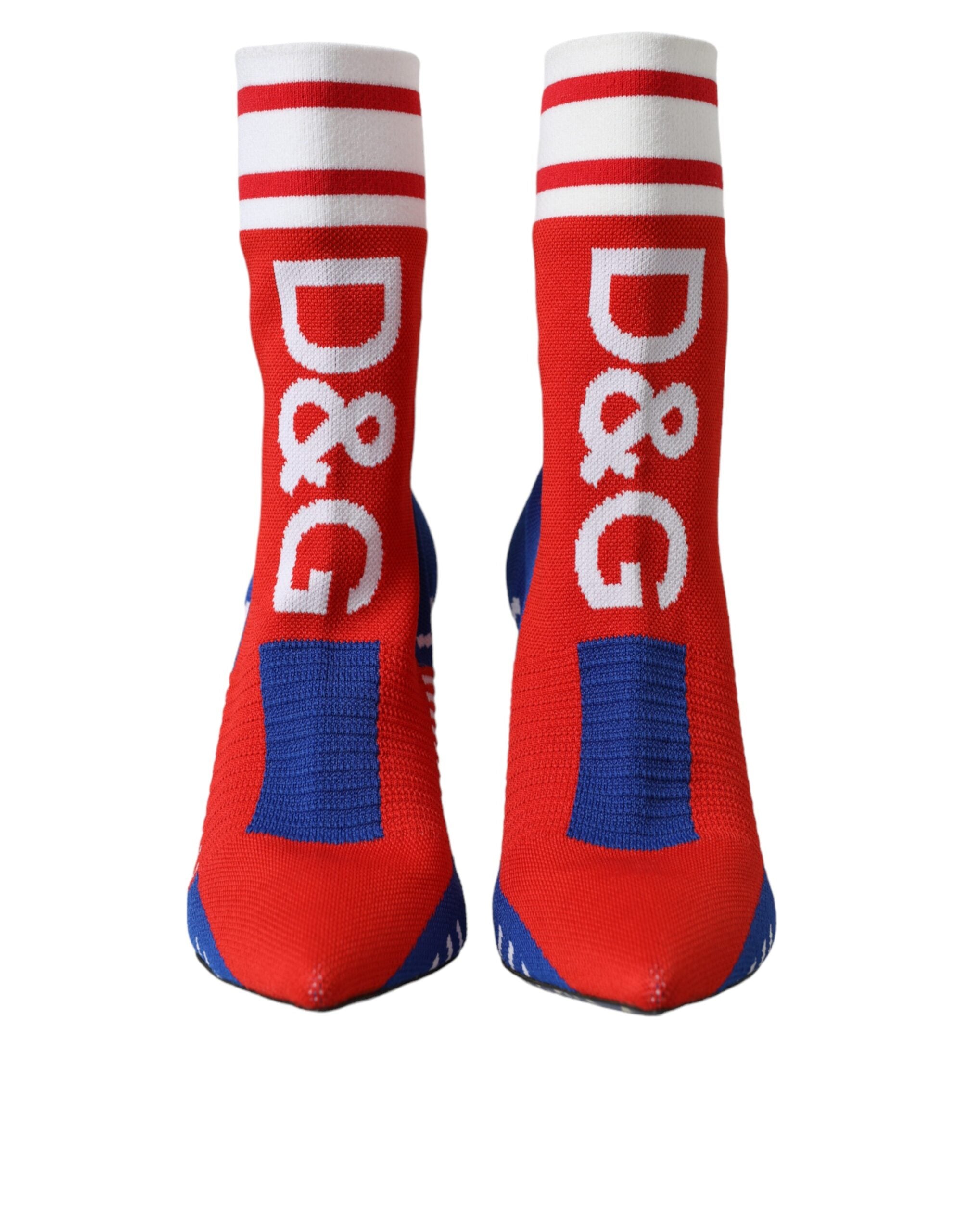 Dolce & Gabbana Red Blue Stretch Sock Style Short Boots Logo Shoes-2