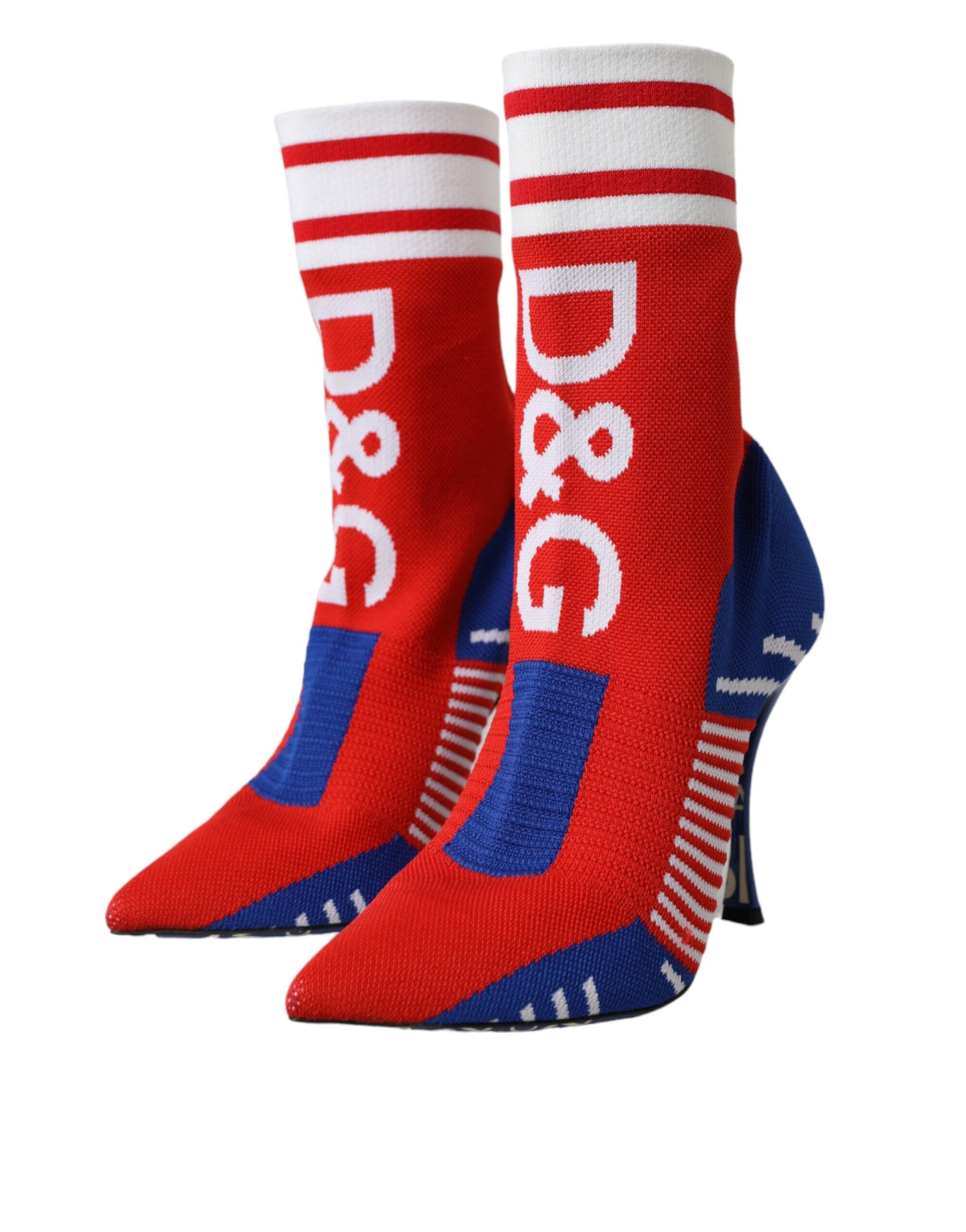 Dolce & Gabbana Red Blue Stretch Sock Style Short Boots Logo Shoes-3