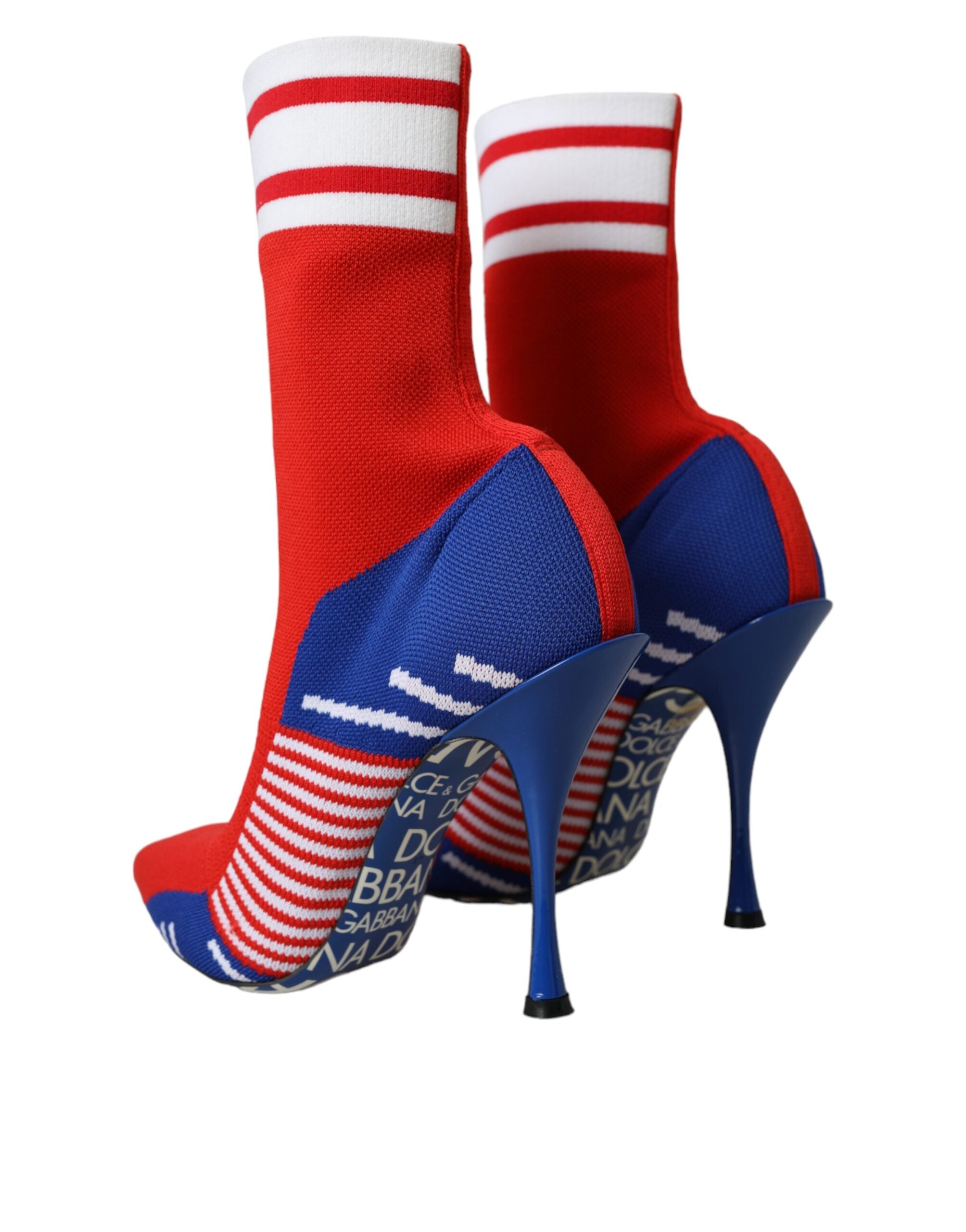 Dolce & Gabbana Red Blue Stretch Sock Style Short Boots Logo Shoes-4