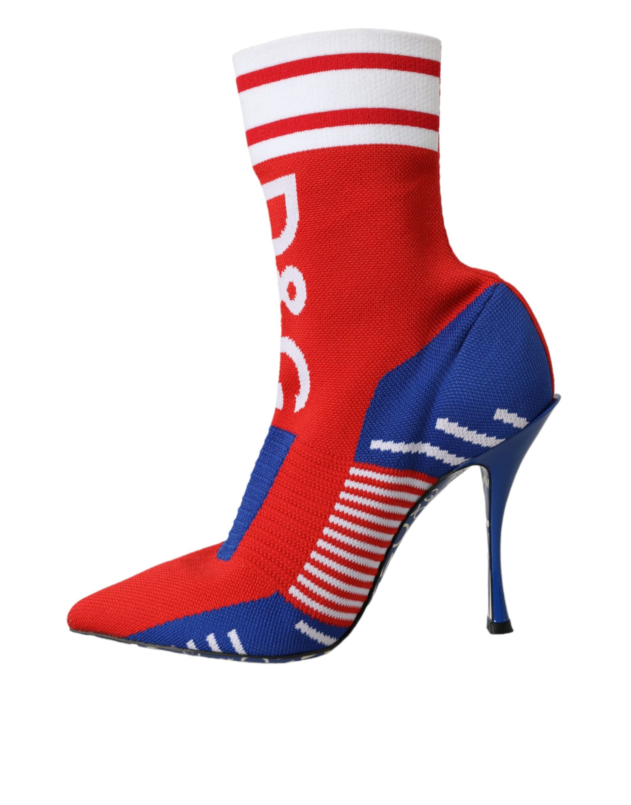Dolce & Gabbana Red Blue Stretch Sock Style Short Boots Logo Shoes-5