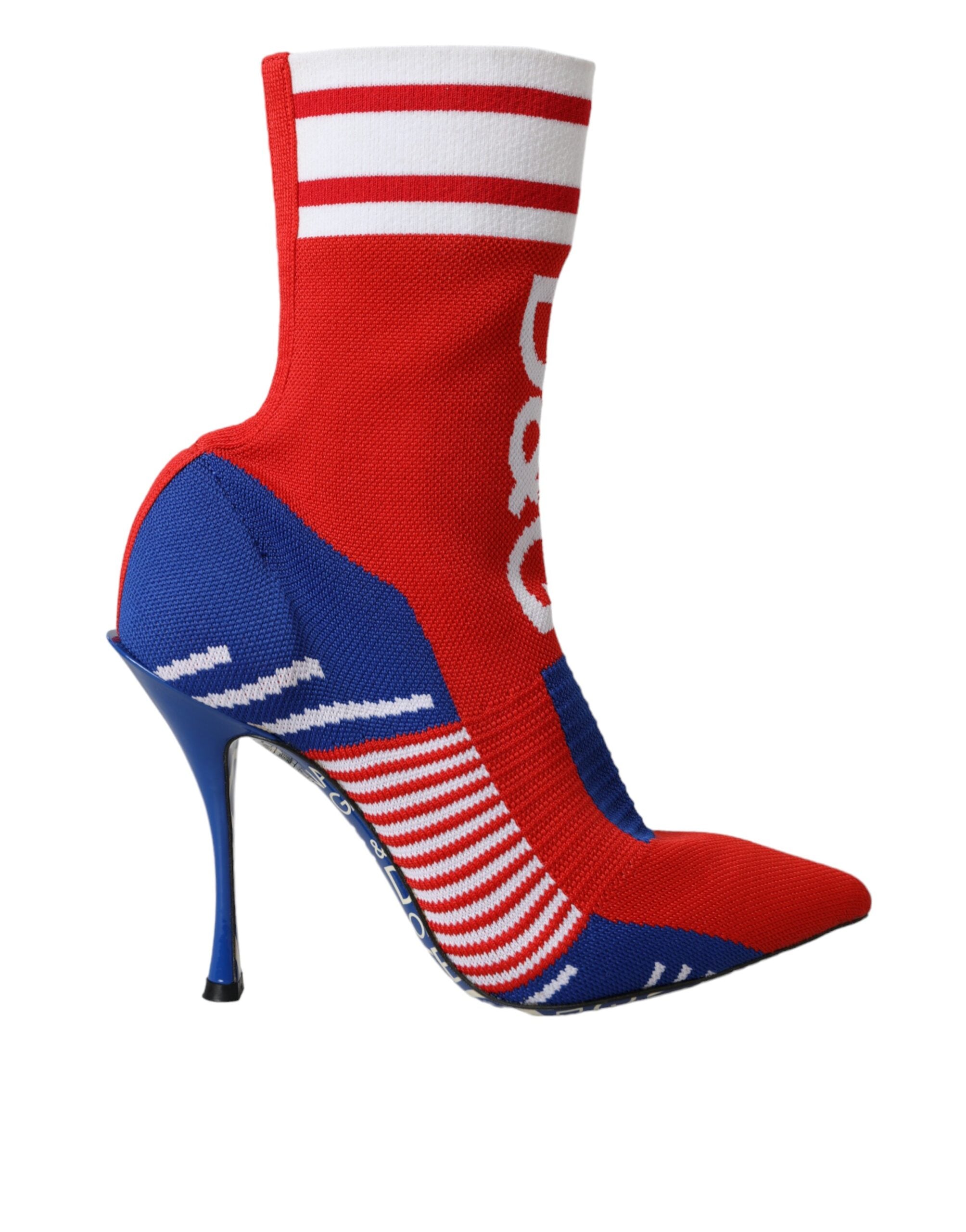 Dolce & Gabbana Red Blue Stretch Sock Style Short Boots Logo Shoes-6