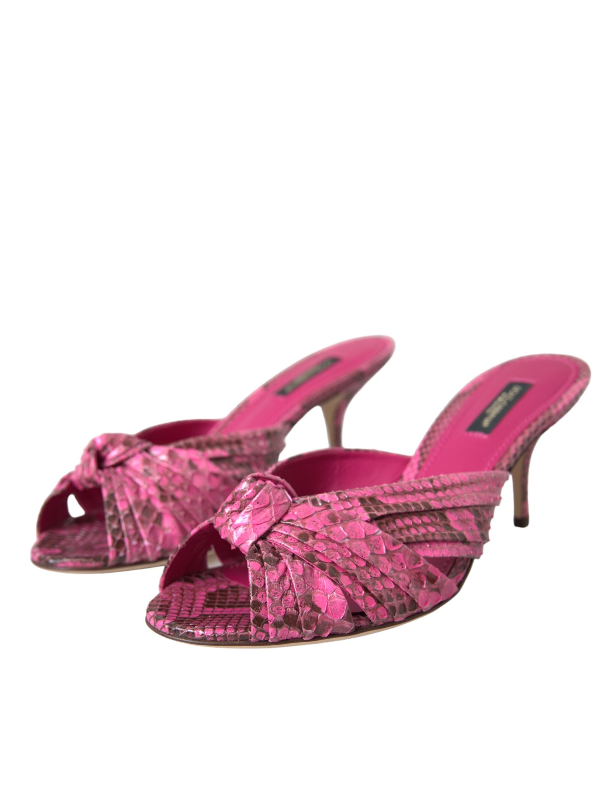 Dolce & Gabbana Pink Exotic Leather Kitten Heels Slide Shoes-3