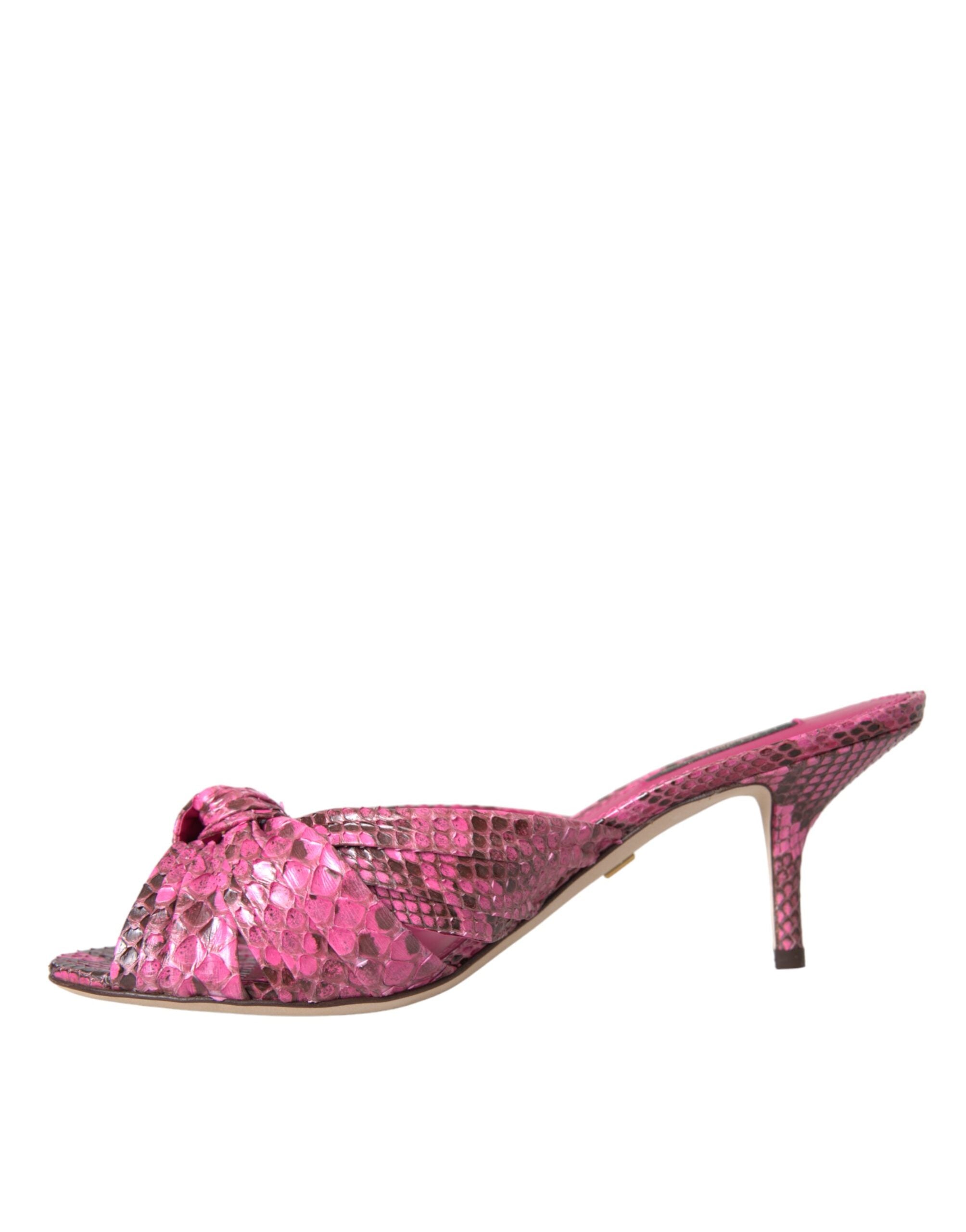 Dolce & Gabbana Pink Exotic Leather Kitten Heels Slide Shoes-5