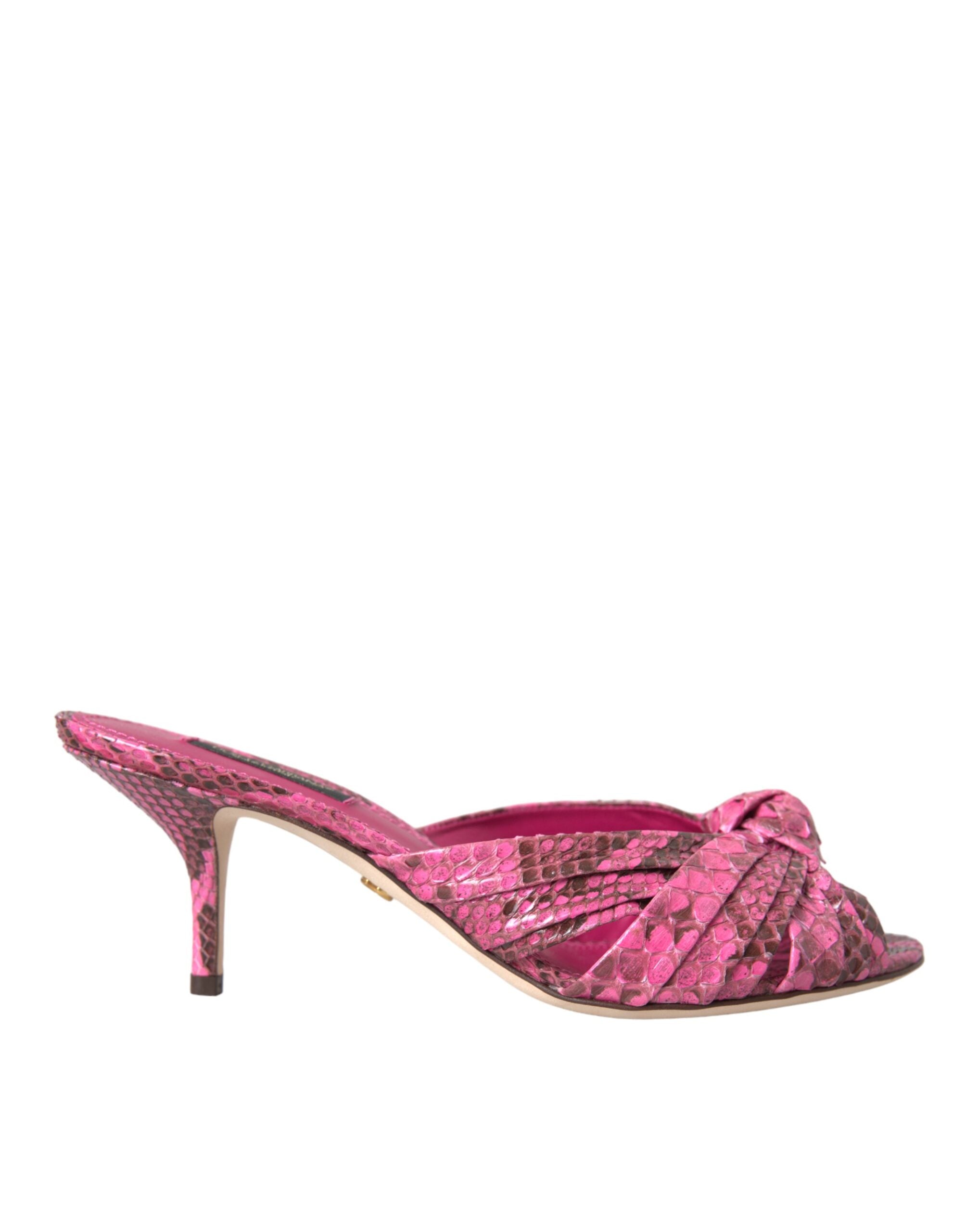 Dolce & Gabbana Pink Exotic Leather Kitten Heels Slide Shoes-1