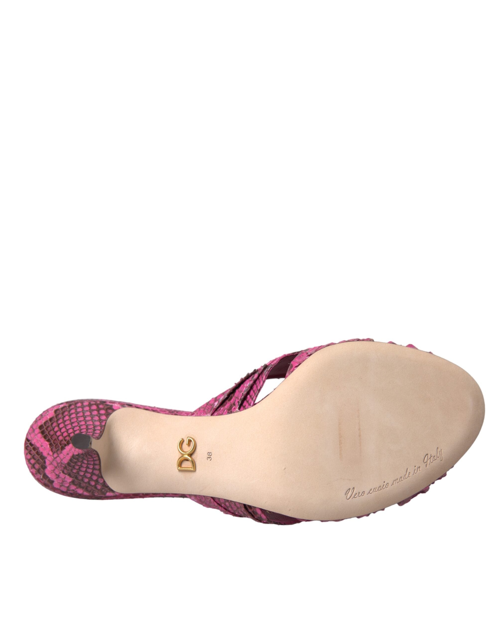 Dolce & Gabbana Pink Exotic Leather Kitten Heels Slide Shoes-7