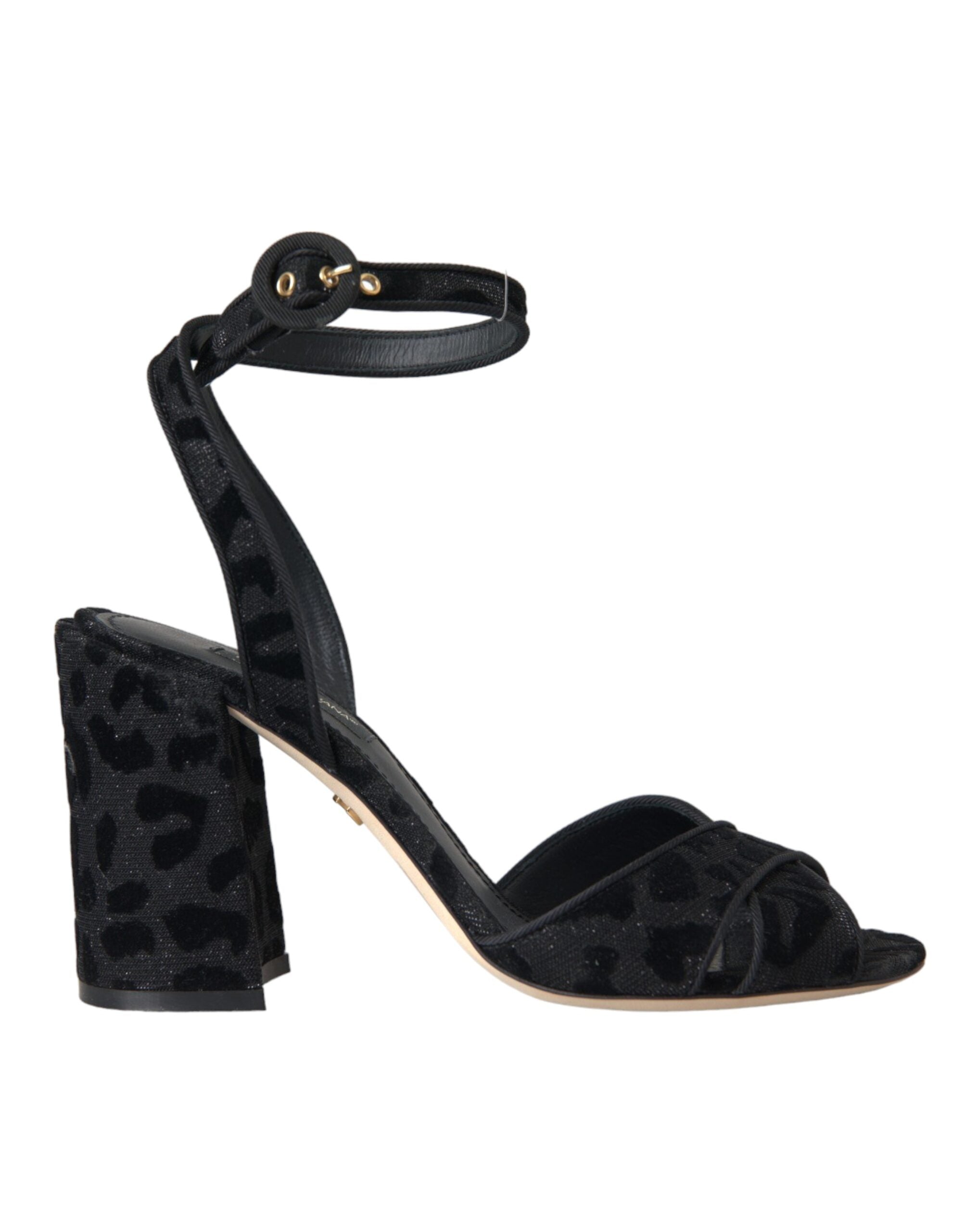 Dolce & Gabbana Schwarz Leopard Wildleder Heels Sandalen Schuhe-1