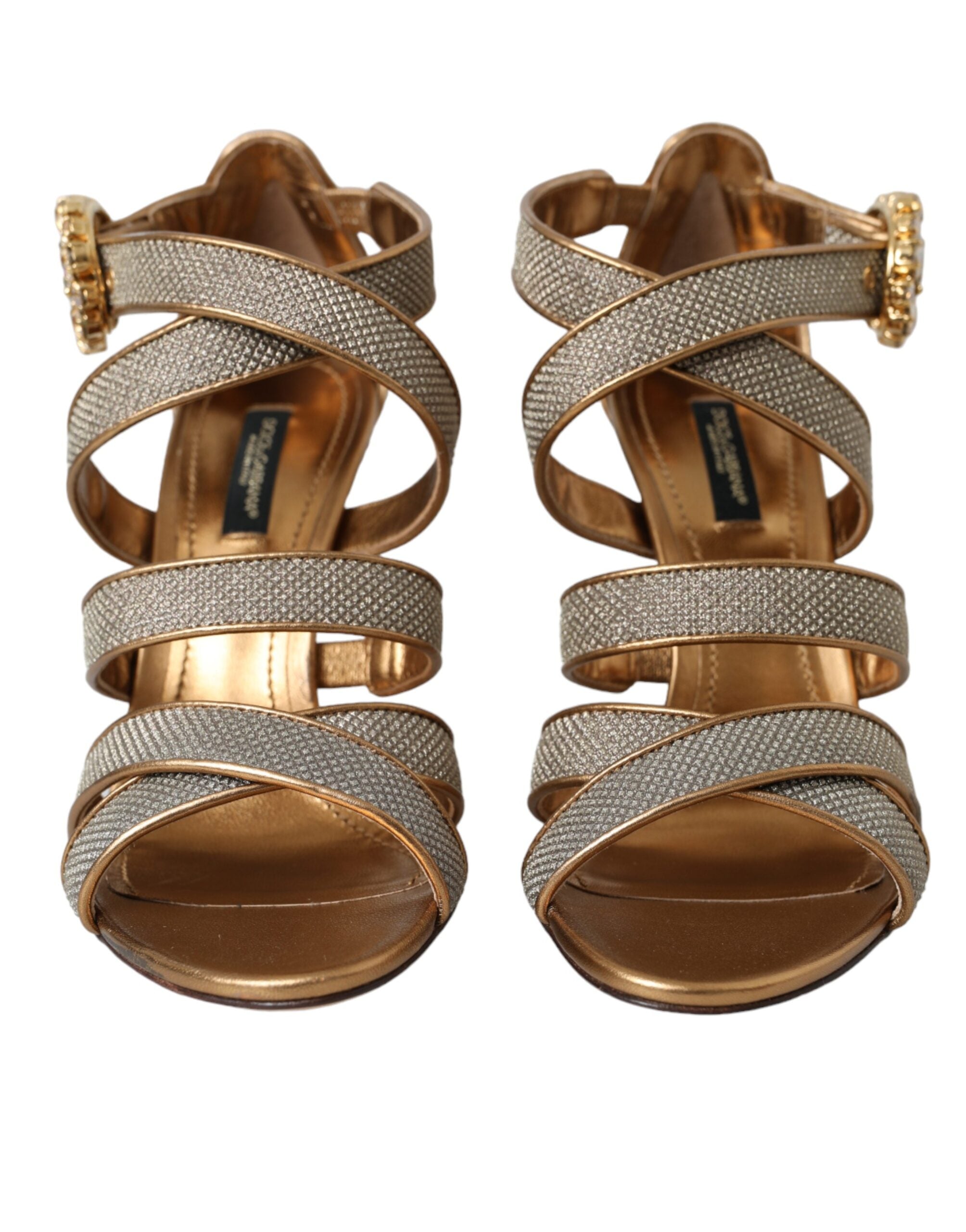 Dolce & Gabbana Bronze Crystal Strap Heels Sandals Shoes-2