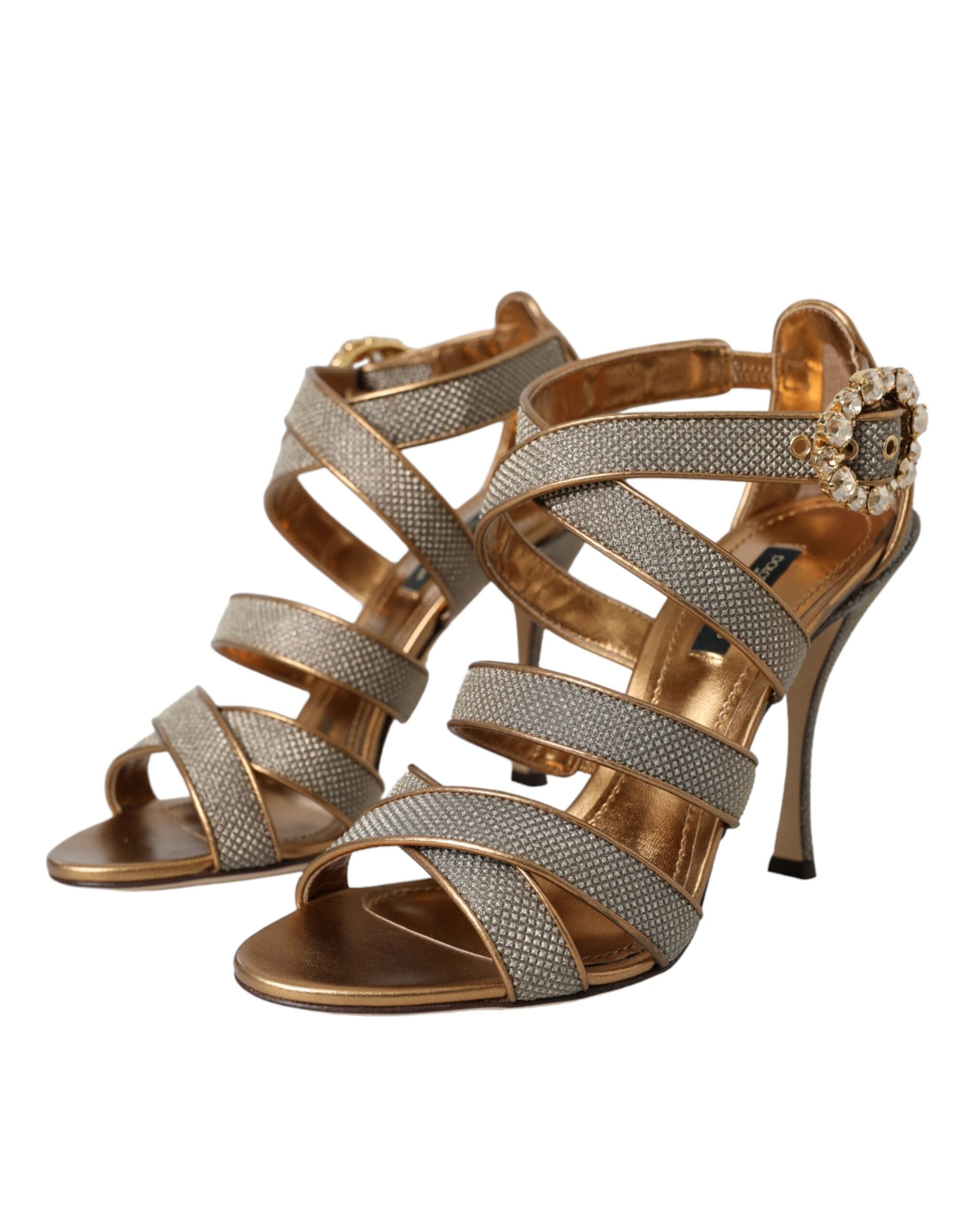 Dolce & Gabbana Bronze Crystal Strap Heels Sandals Shoes-3