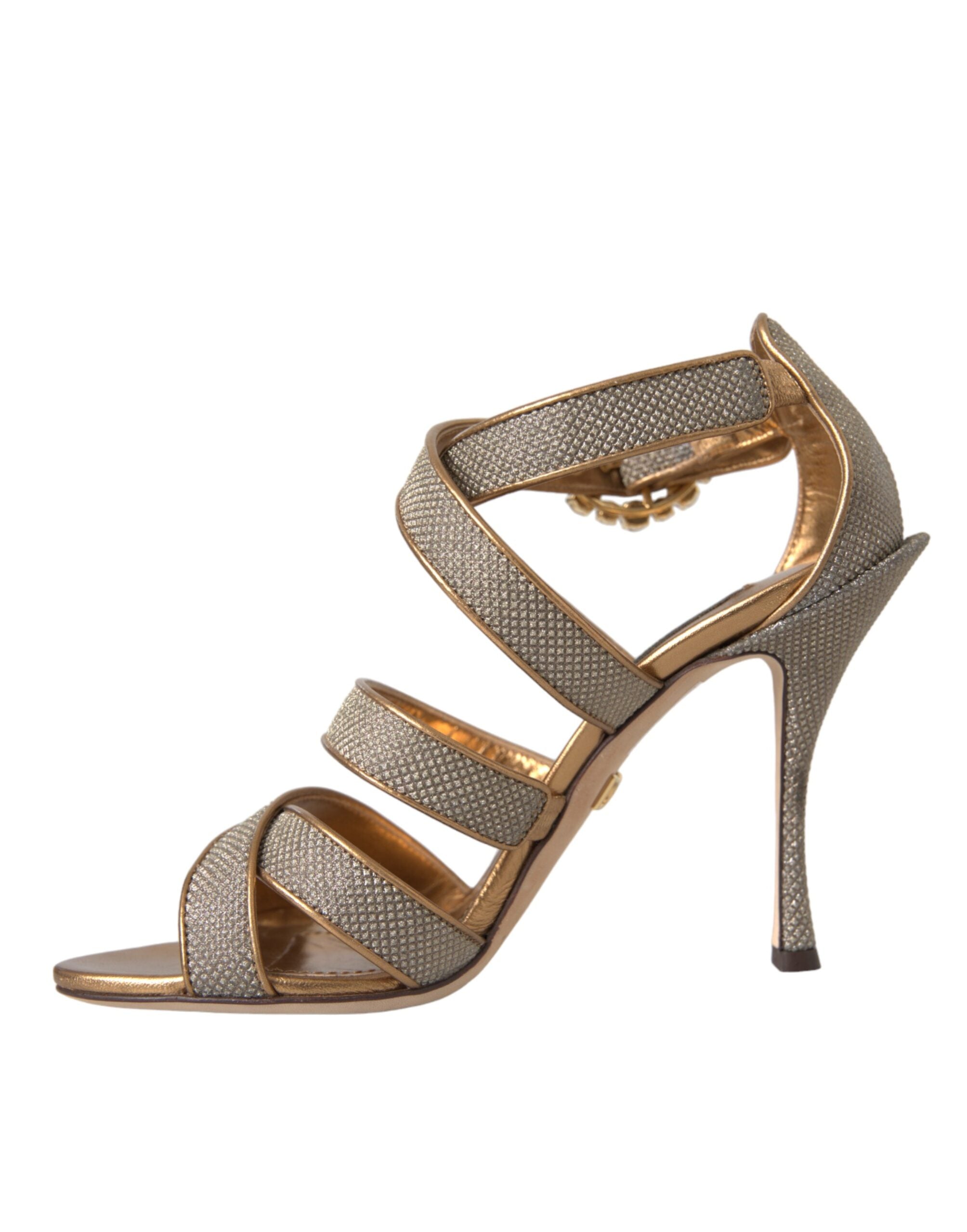Dolce & Gabbana Bronze Crystal Strap Heels Sandals Shoes-5