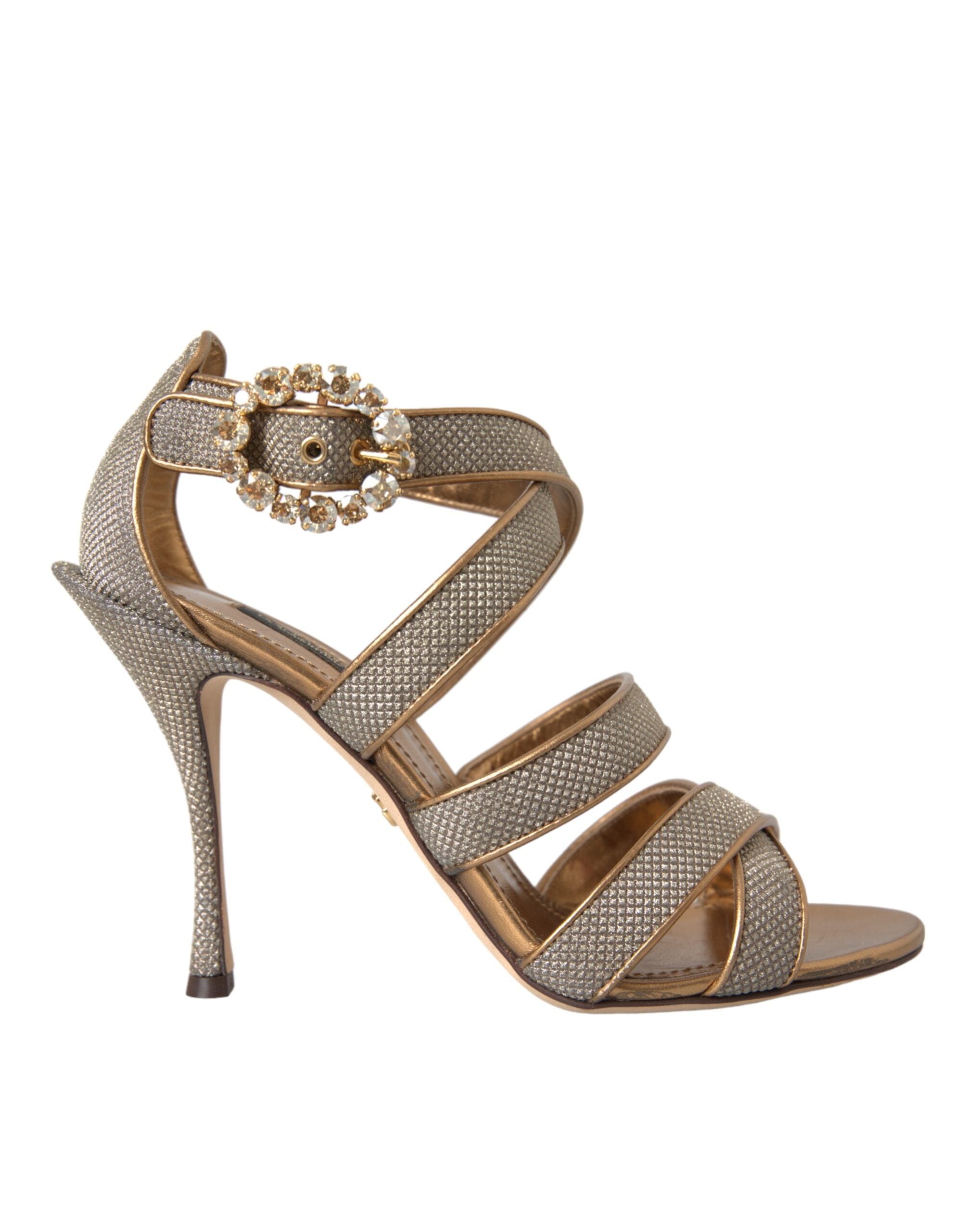Dolce & Gabbana Bronze Crystal Strap Heels Sandals Shoes-1