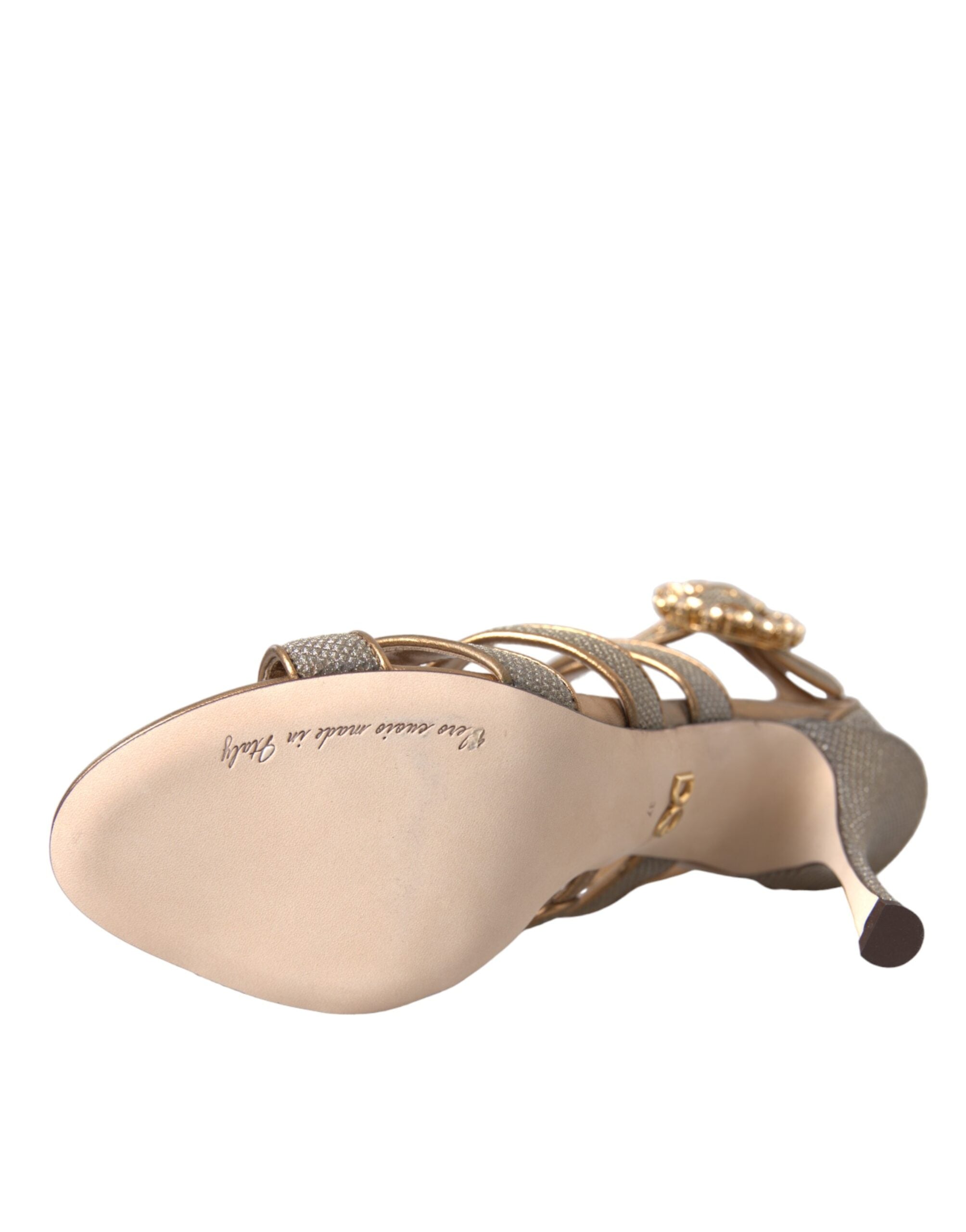 Dolce & Gabbana Bronze Crystal Strap Heels Sandals Shoes-7