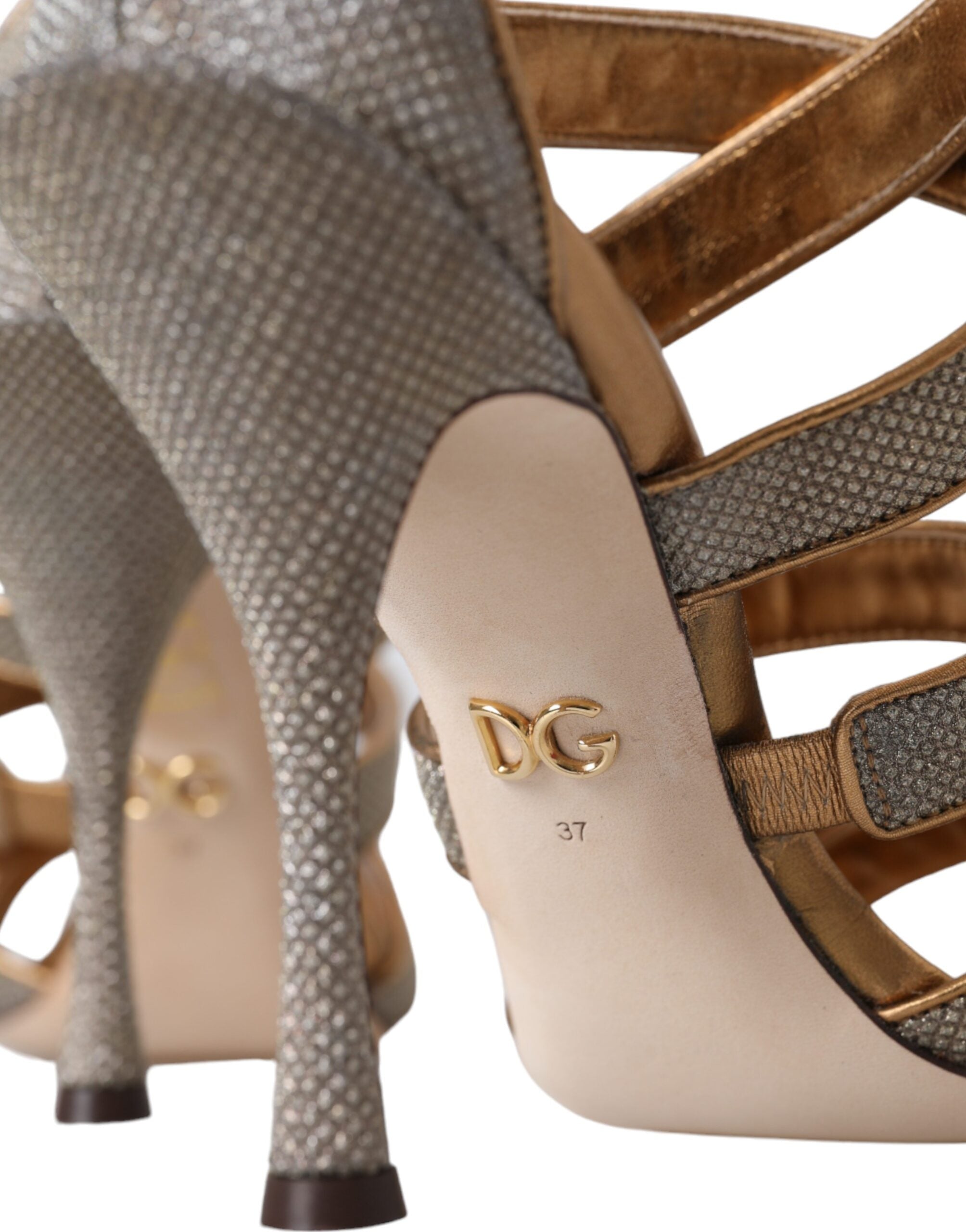 Dolce & Gabbana Bronze Crystal Strap Heels Sandals Shoes-8