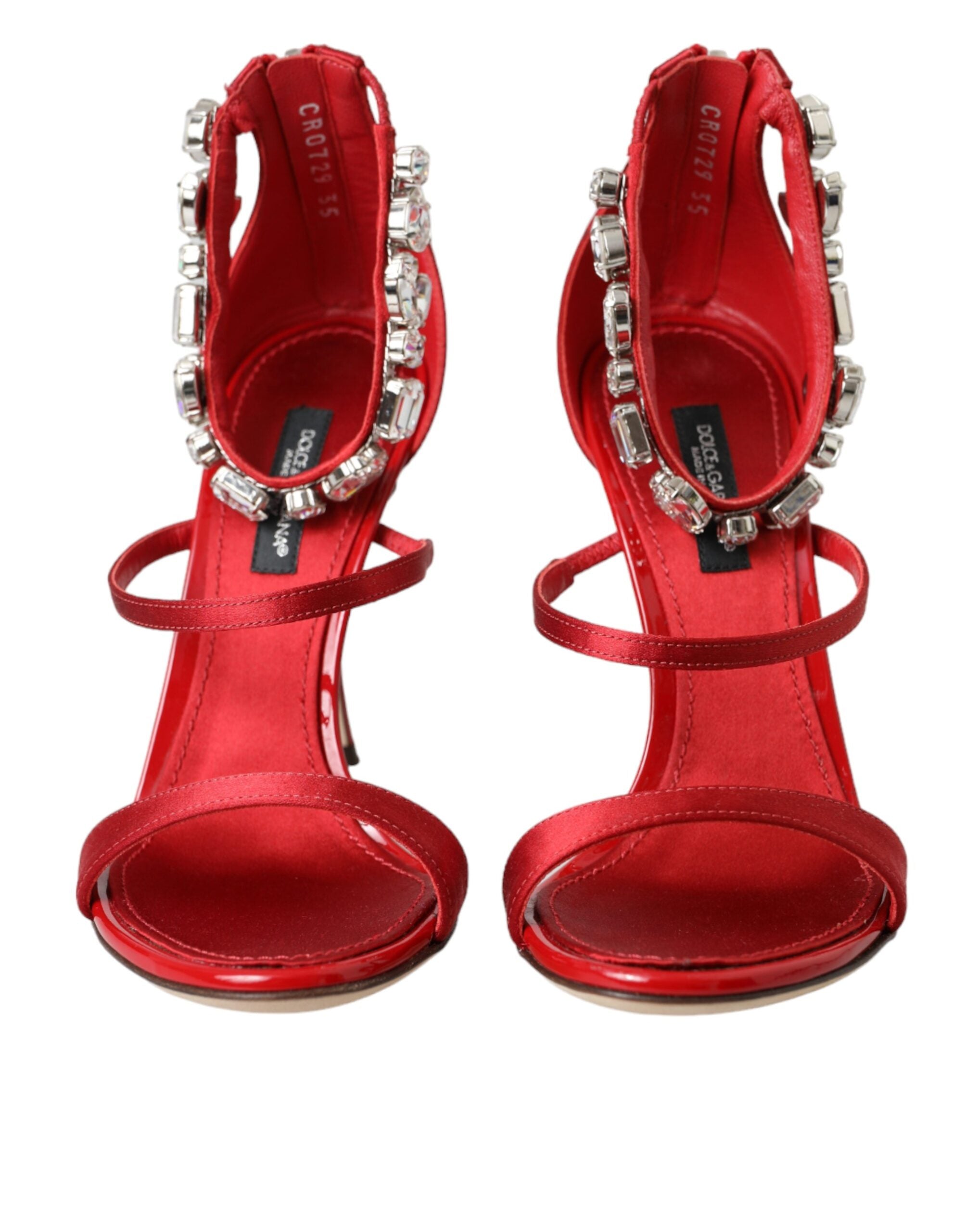 Dolce & Gabbana Rot Keira Satin Kristalle Sandalen Heels Schuhe-2