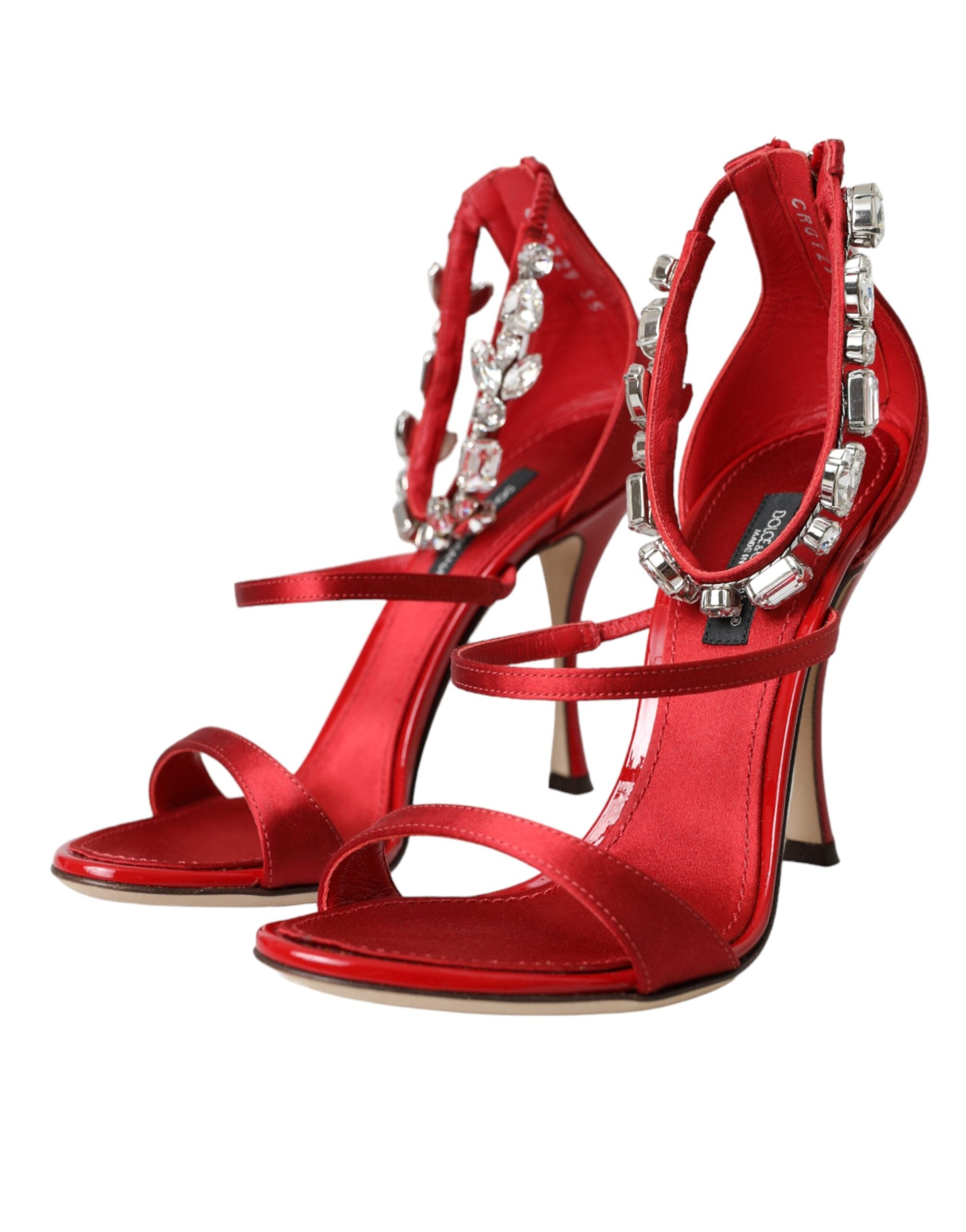 Dolce & Gabbana Rot Keira Satin Kristalle Sandalen Heels Schuhe-3