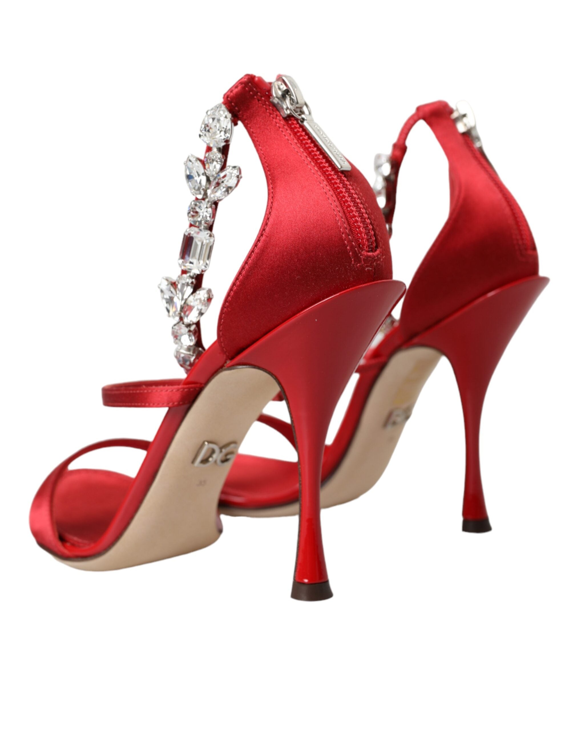 Dolce & Gabbana Rot Keira Satin Kristalle Sandalen Heels Schuhe-4