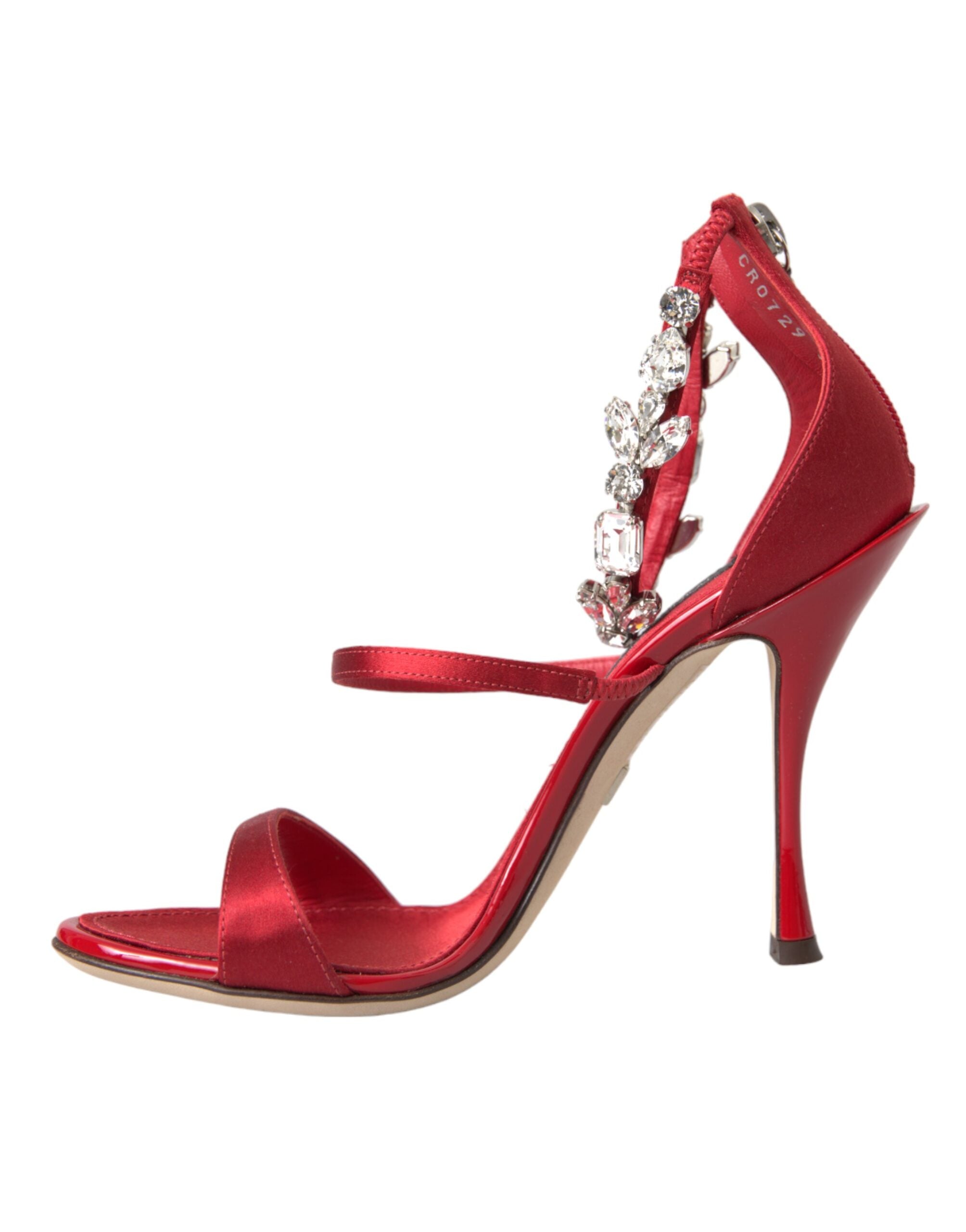 Dolce & Gabbana Rot Keira Satin Kristalle Sandalen Heels Schuhe-5