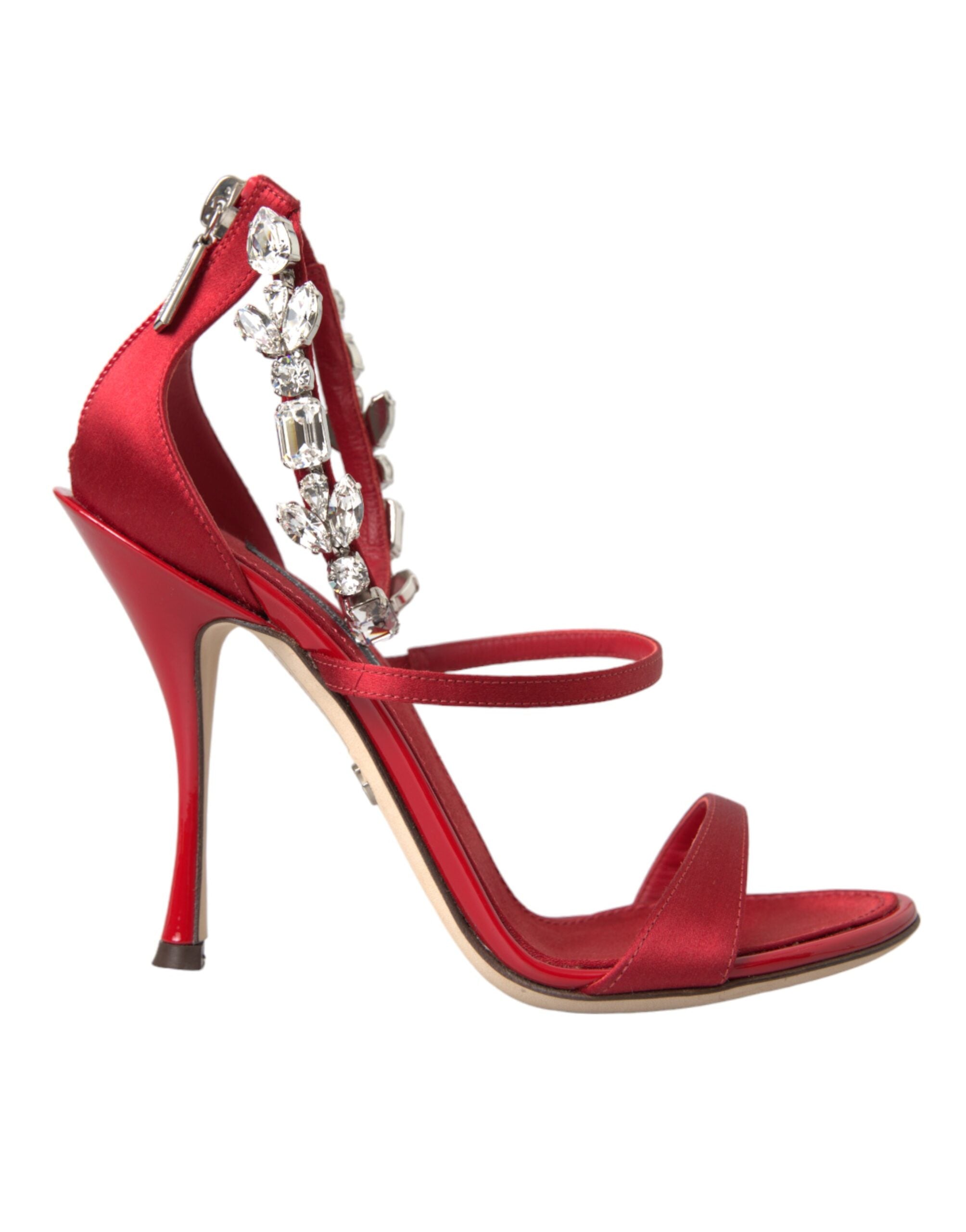 Dolce & Gabbana Rot Keira Satin Kristalle Sandalen Heels Schuhe-1