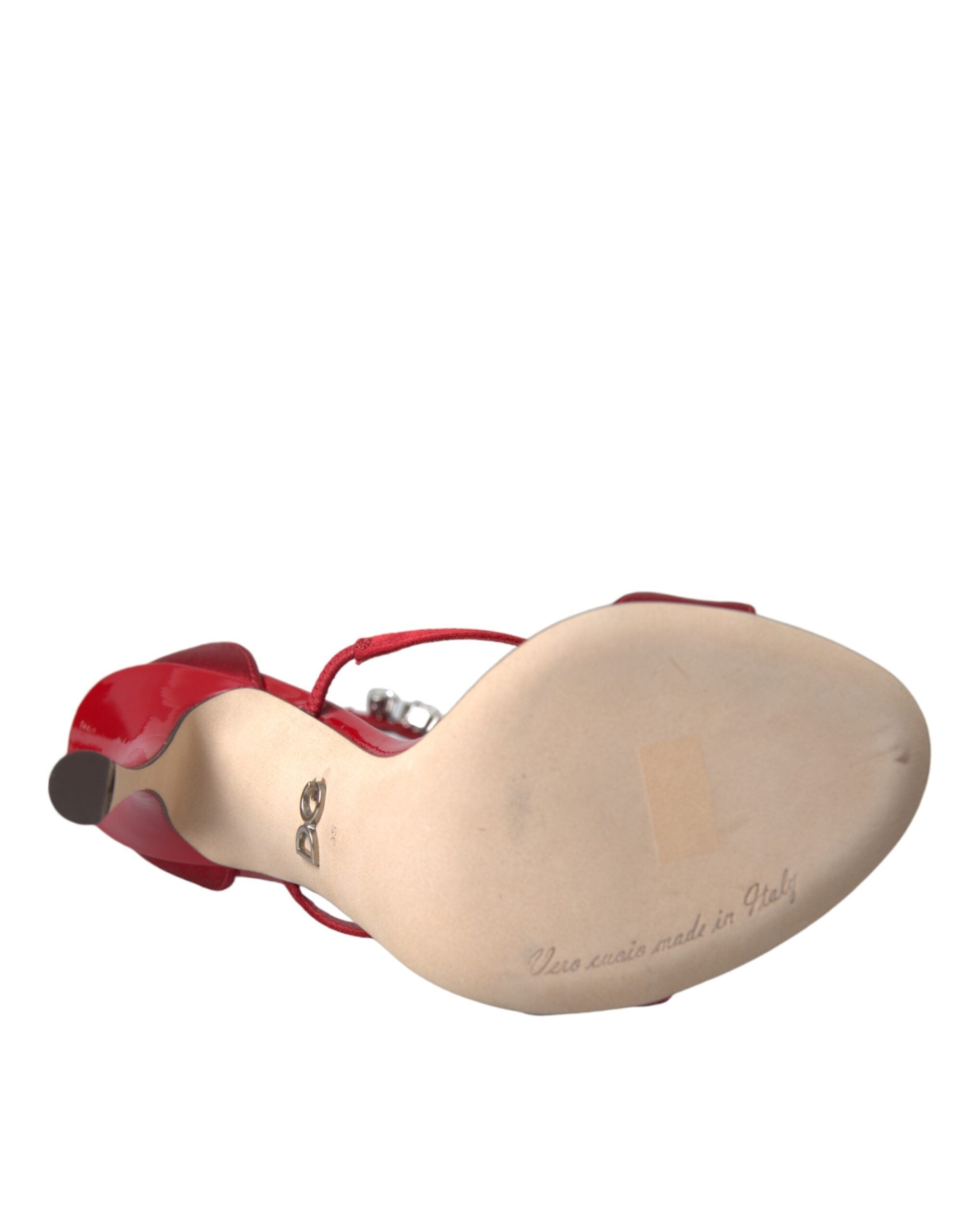 Dolce & Gabbana Rot Keira Satin Kristalle Sandalen Heels Schuhe-6