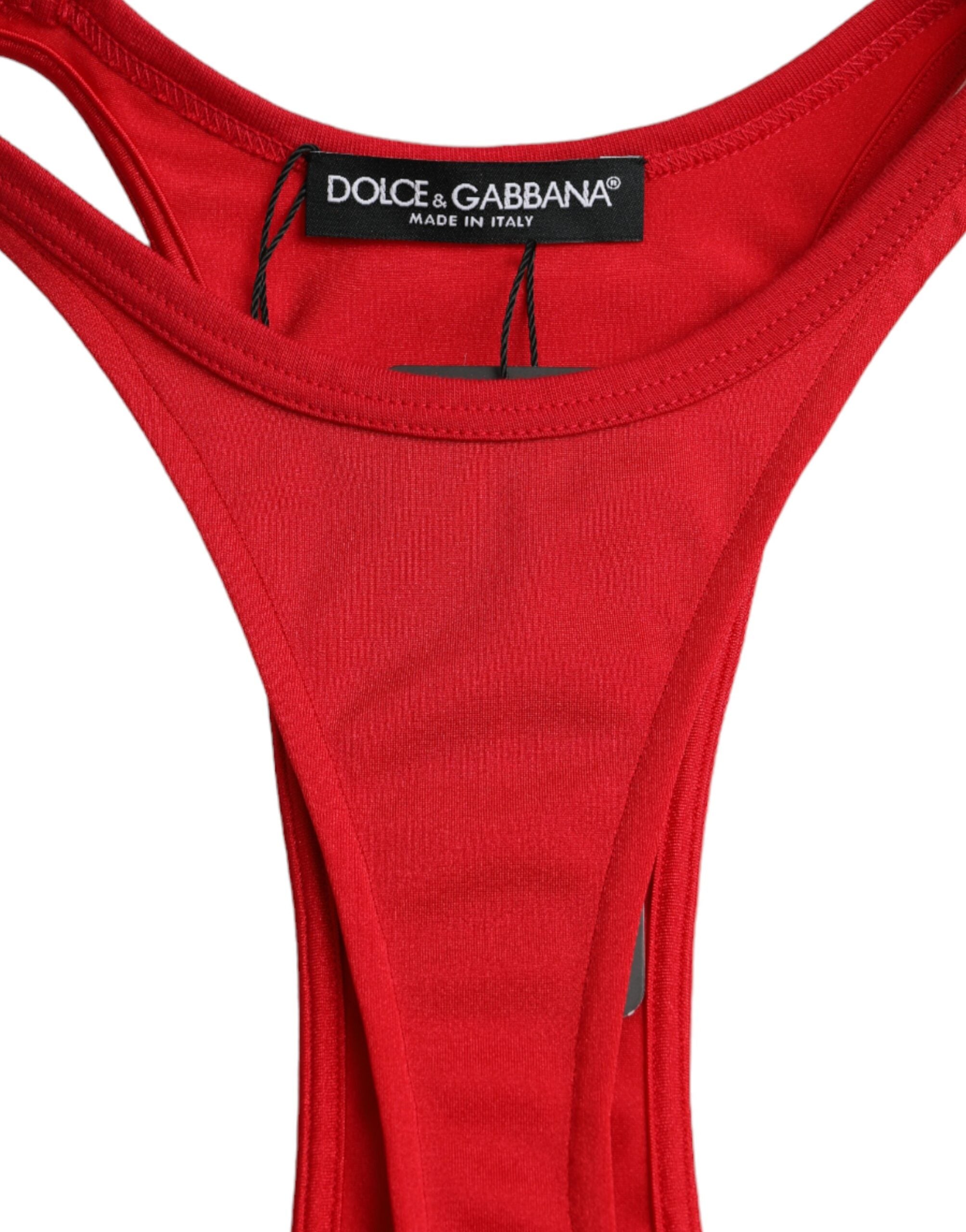Vestido mini ajustado de nailon elástico rojo de Dolce & Gabbana-6