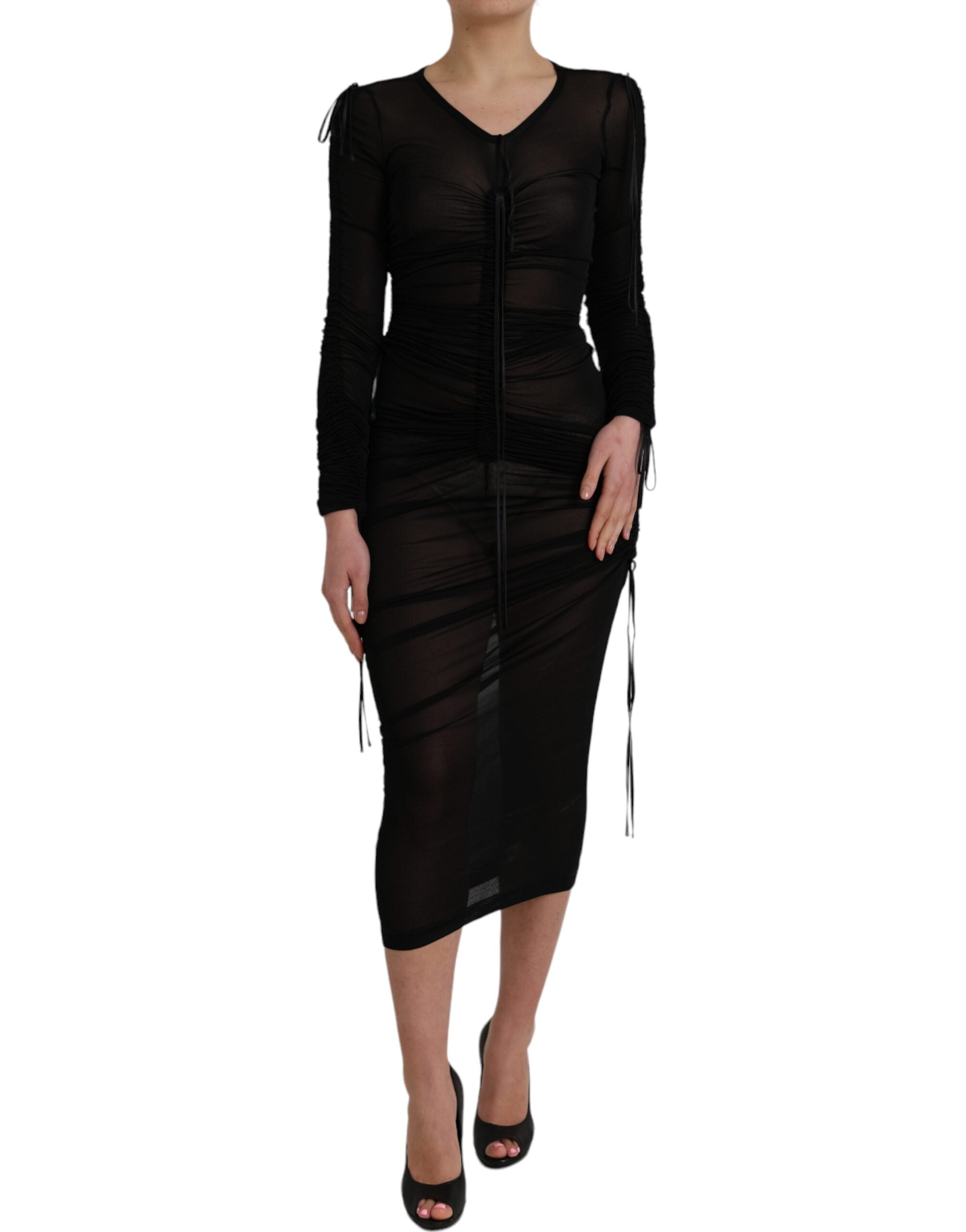 Dolce & Gabbana Black Sheer Bodycon Midi Dress-2