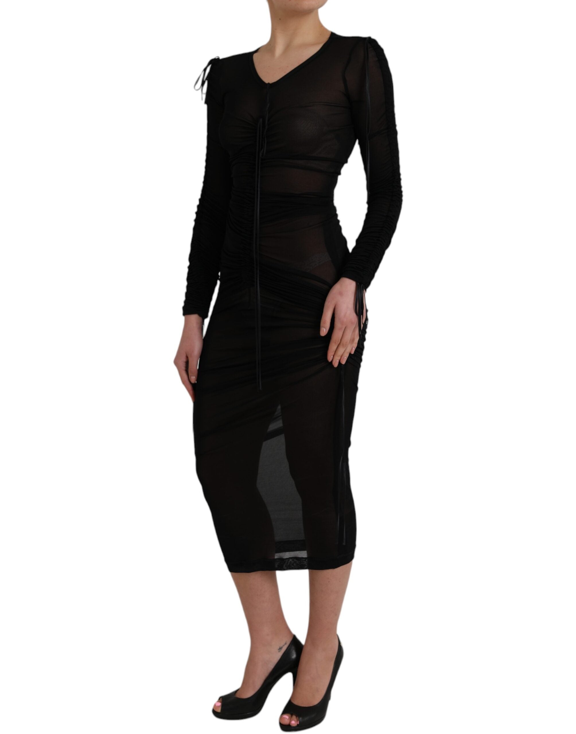 Dolce & Gabbana Black Sheer Bodycon Midi Dress-3