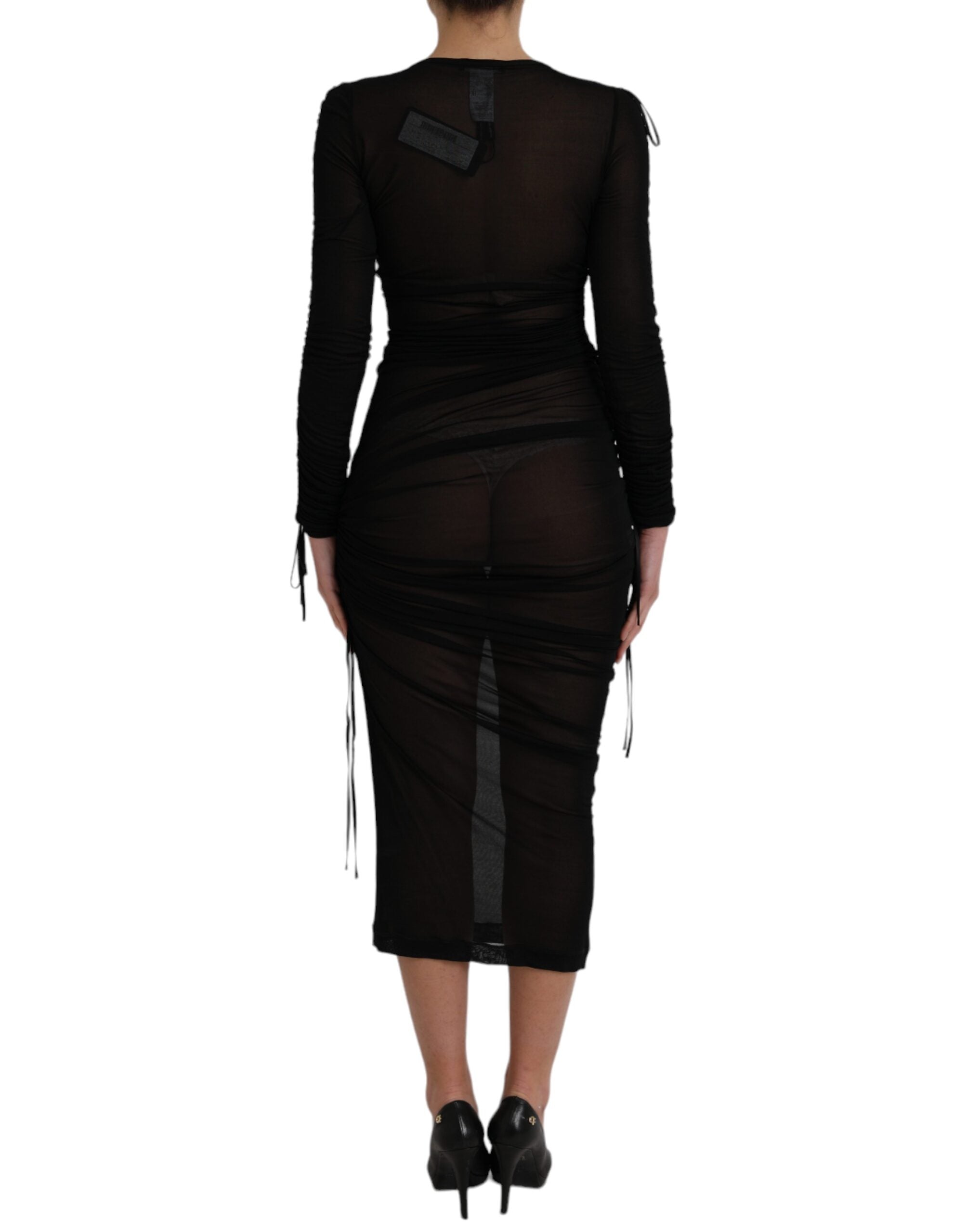 Dolce & Gabbana Black Sheer Bodycon Midi Dress-4