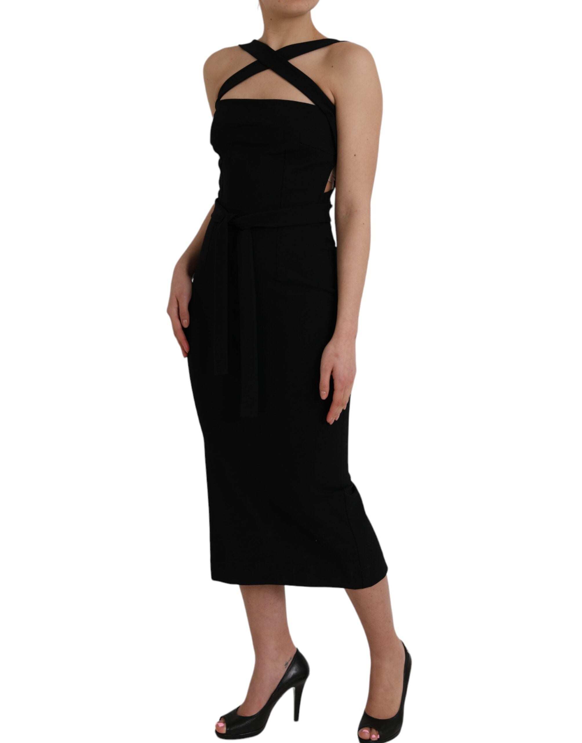 Dolce & Gabbana Black sleeveless midi dress with coat strap-3