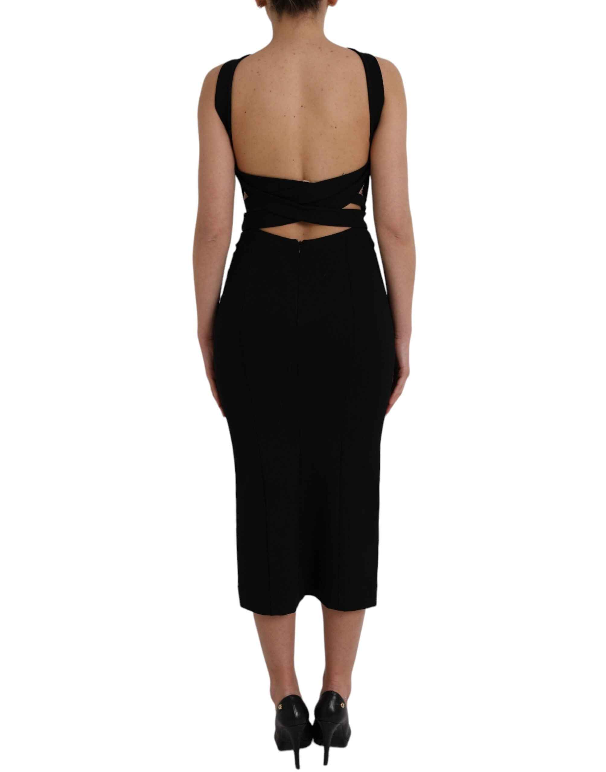 Dolce & Gabbana Black sleeveless midi dress with coat strap-4
