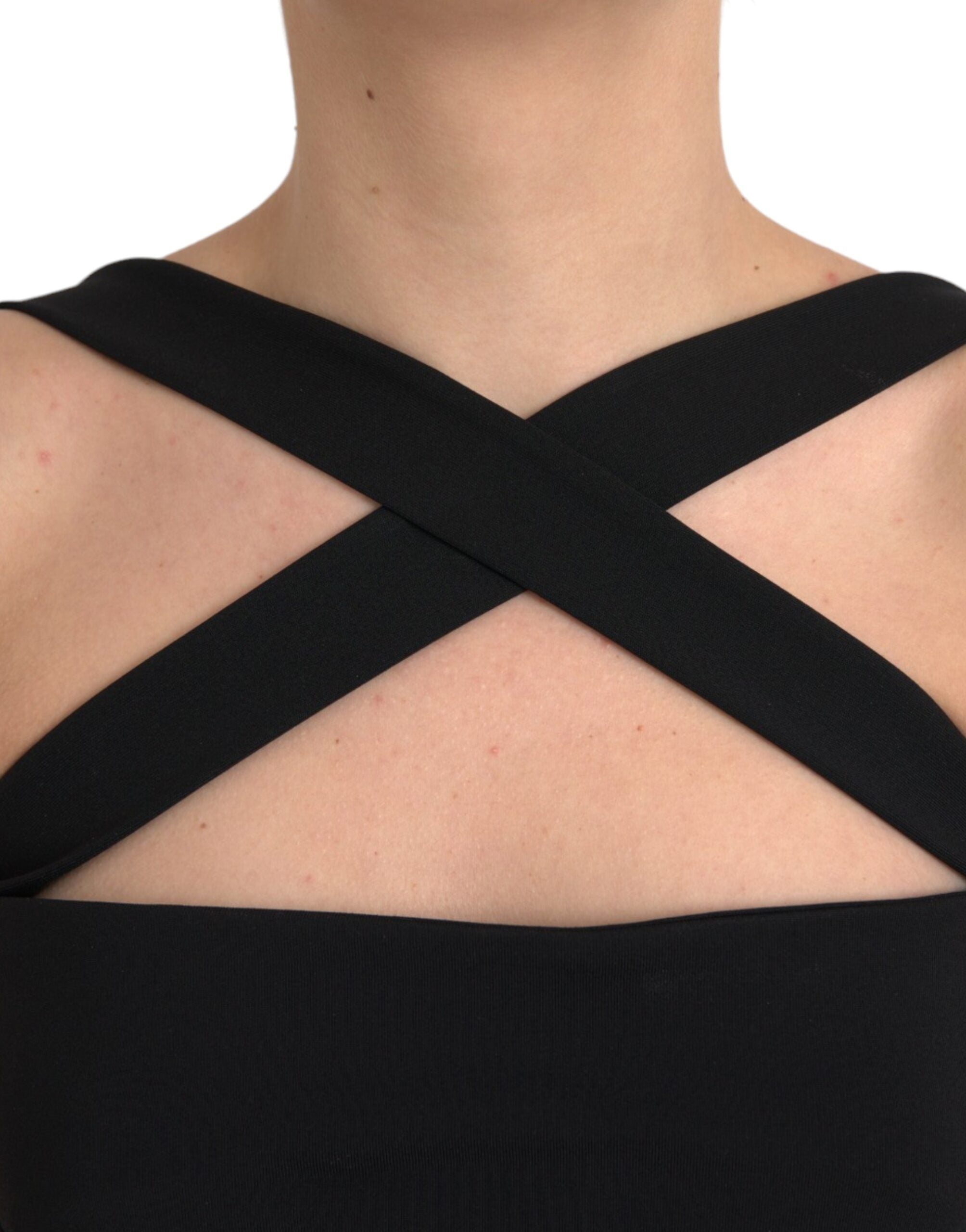 Dolce & Gabbana Black sleeveless midi dress with coat strap-5