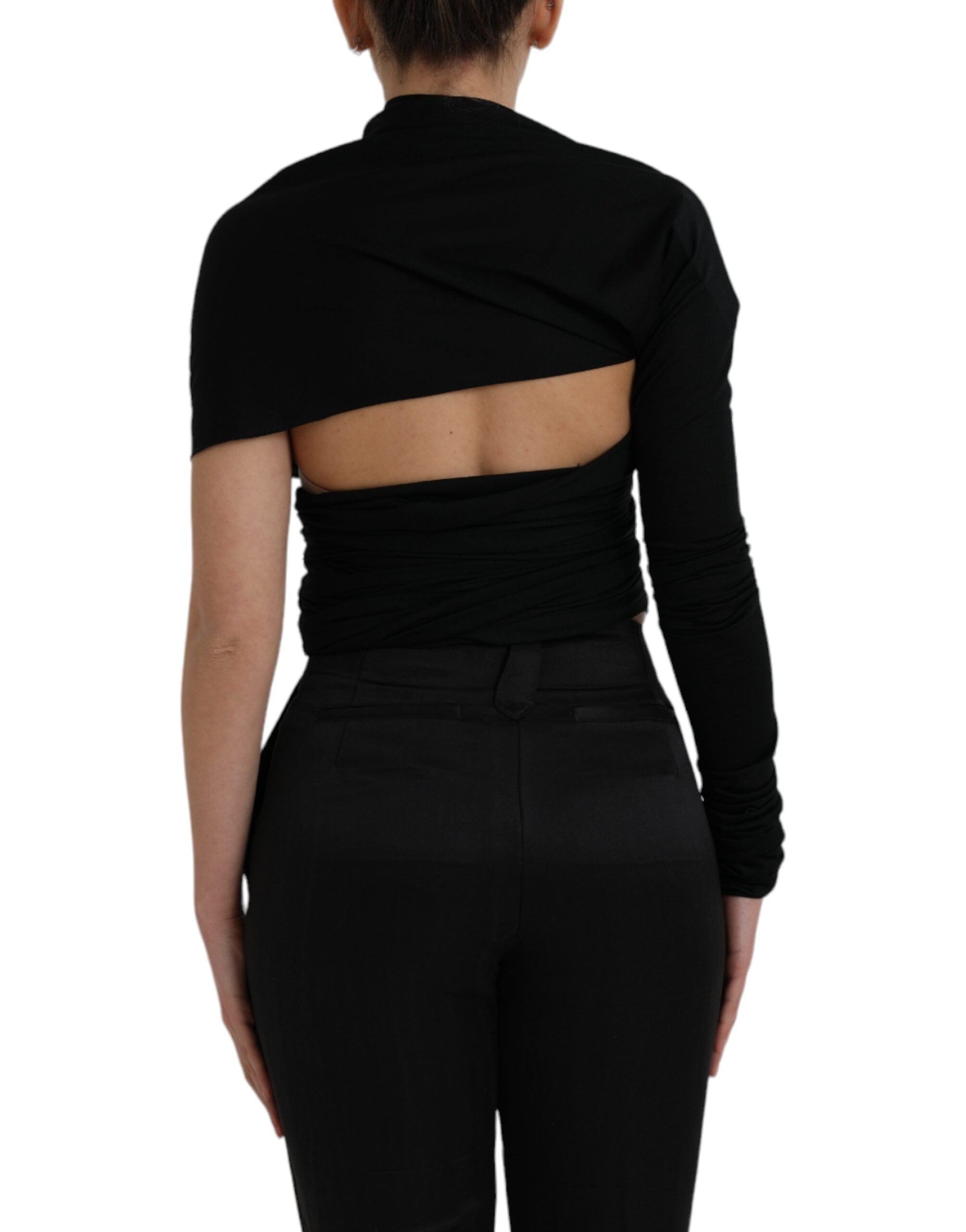 Dolce & Gabbana Black asymmetrical top with long sleeves and wool neckline-4