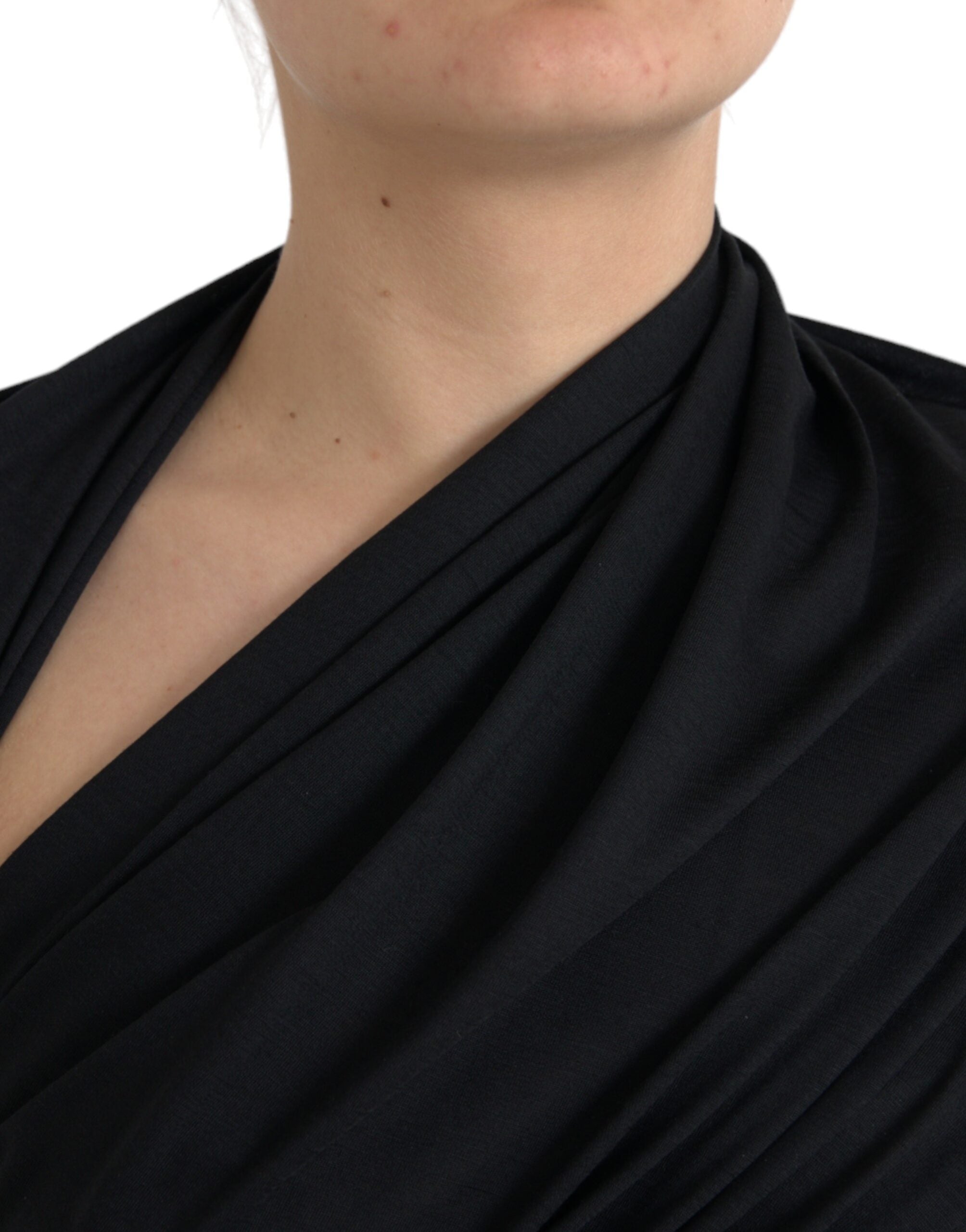 Dolce & Gabbana Black asymmetrical top with long sleeves and wool neckline-5