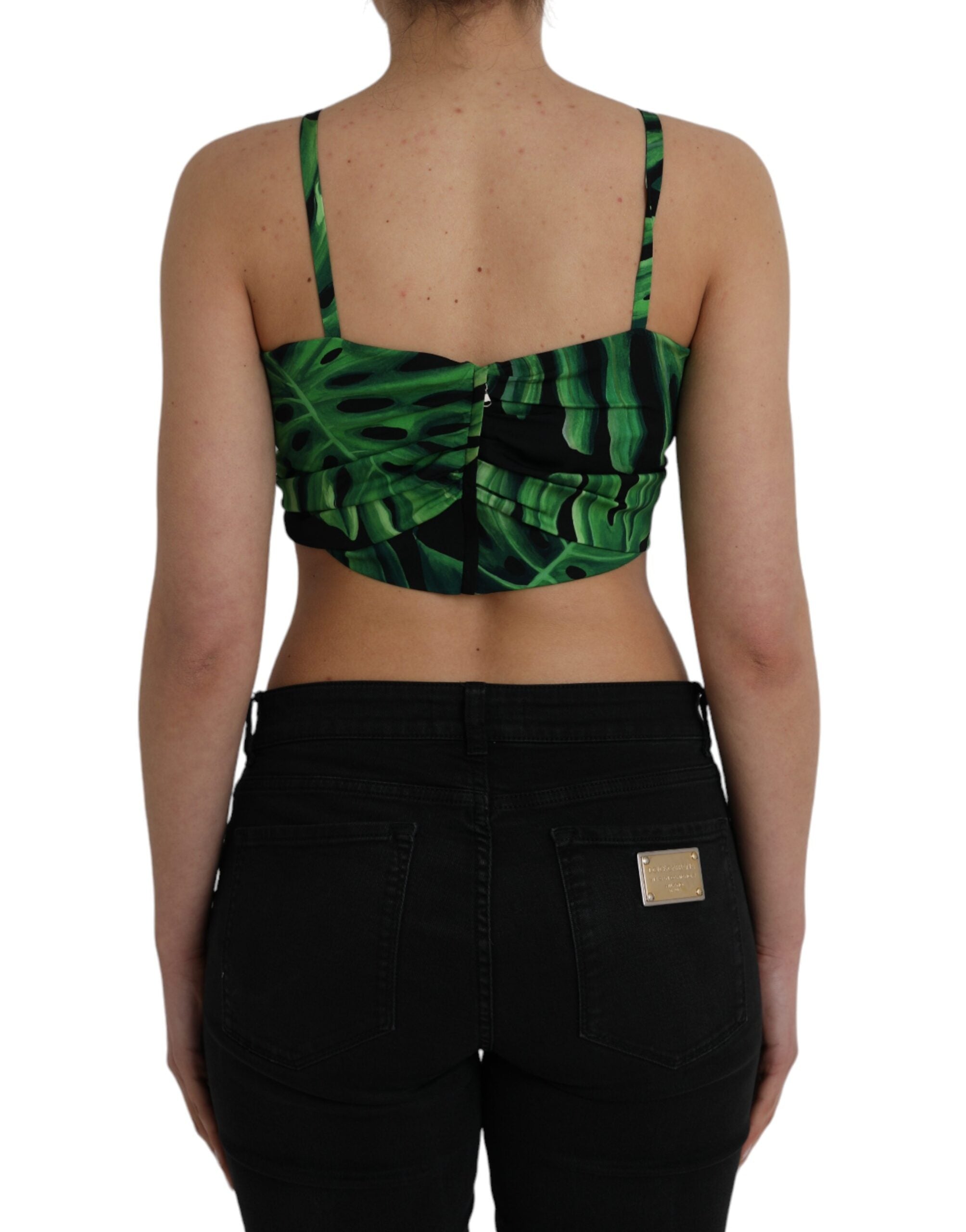 Dolce & Gabbana Black and Green Leaf Silk Halter Top-3