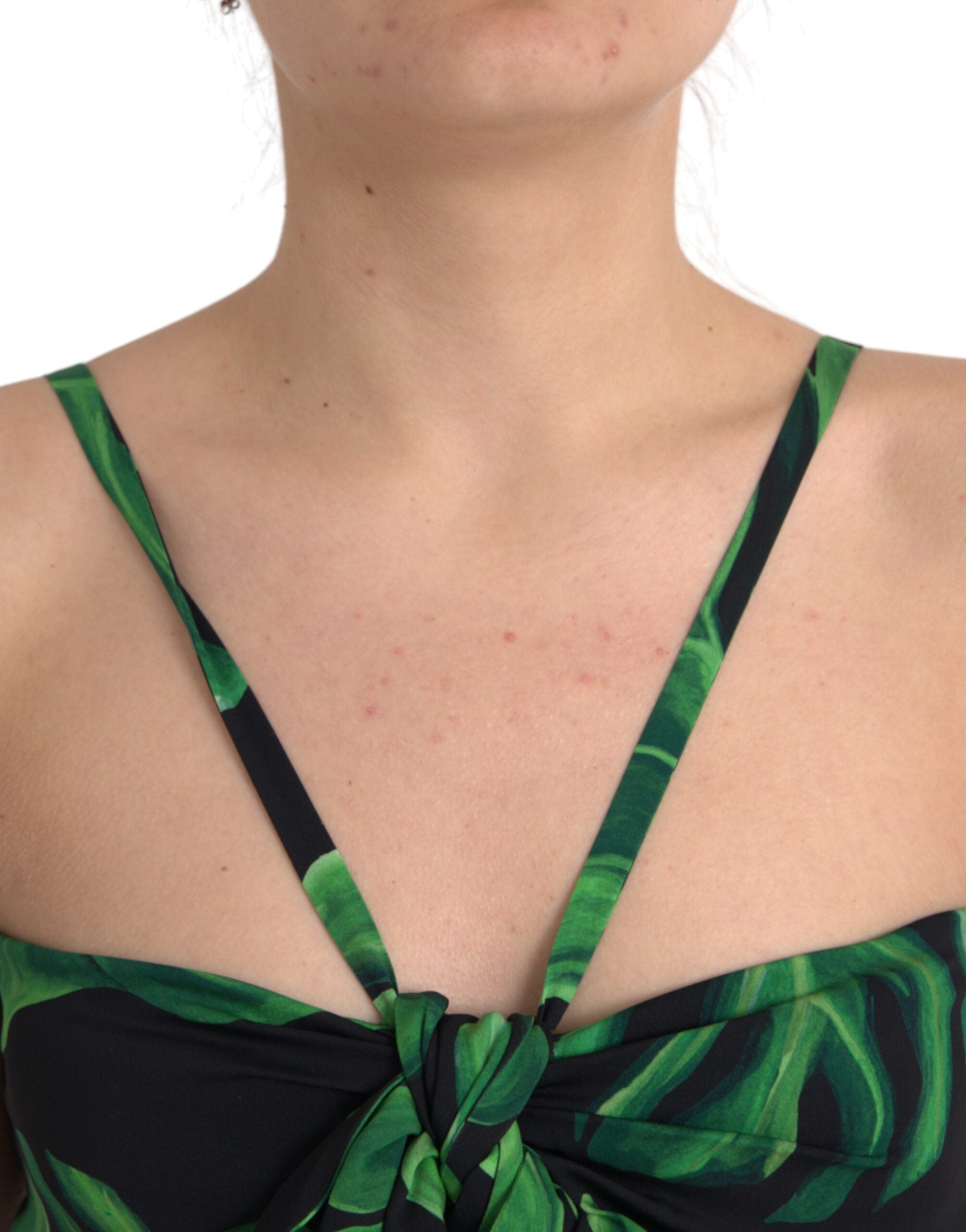 Dolce & Gabbana Black and Green Leaf Silk Halter Top-4