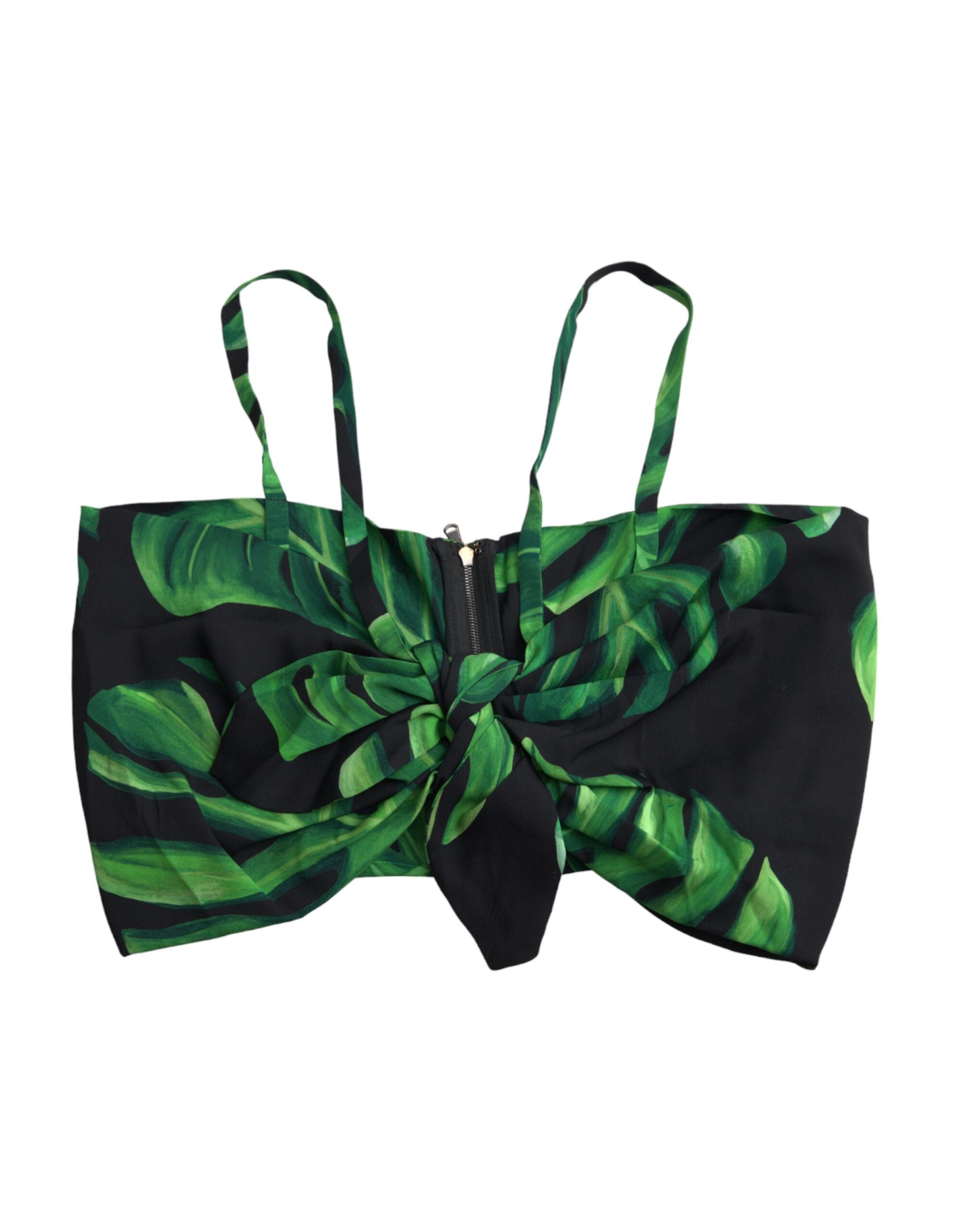 Dolce & Gabbana Black and Green Leaf Silk Halter Top-6